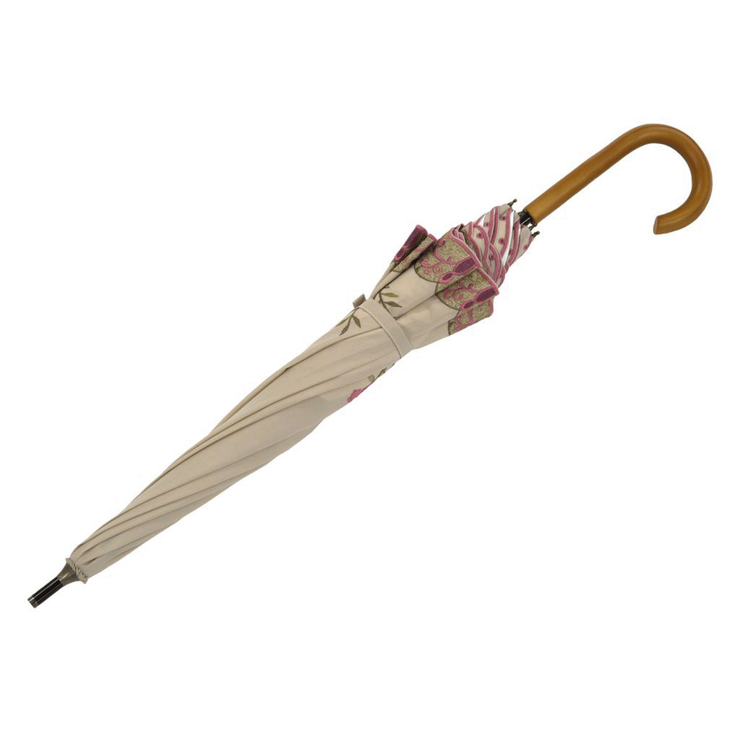 完全遮光 （晴雨兼用）女優日傘 「花鳥刺繍かわず張り」ショート長傘 - 画像13