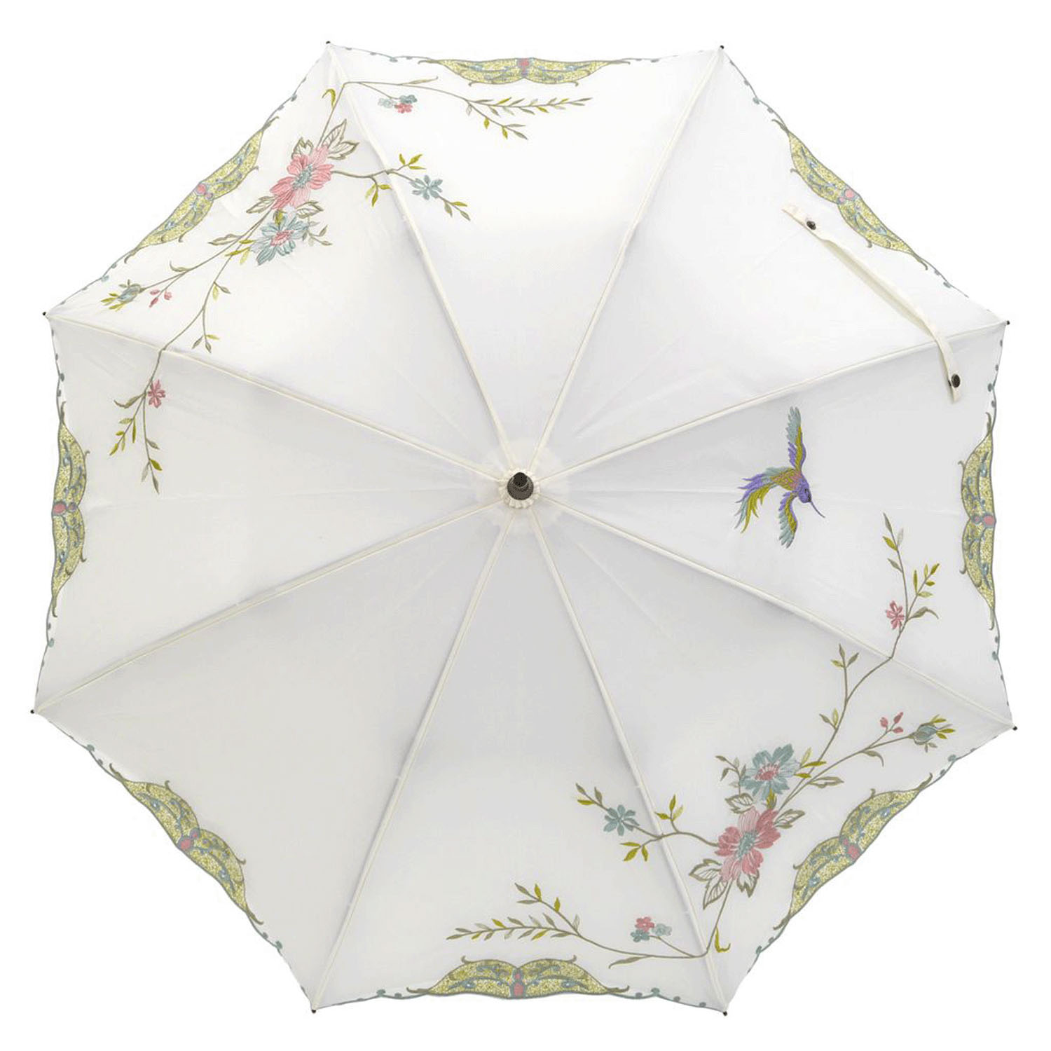 完全遮光 （晴雨兼用）女優日傘 「花鳥刺繍かわず張り」ショート長傘 - 画像3