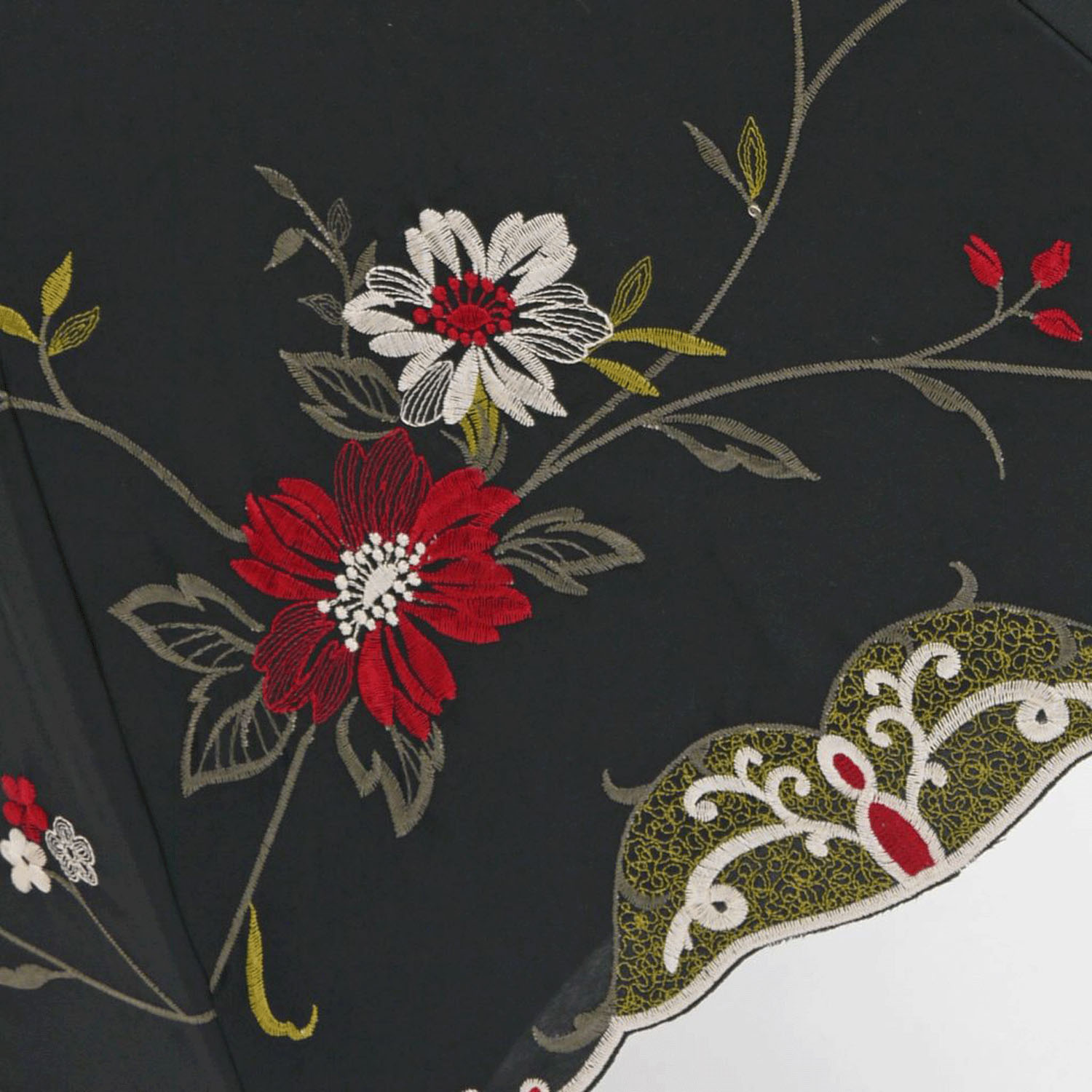 完全遮光 （晴雨兼用）女優日傘 「花鳥刺繍かわず張り」ショート長傘 - 画像8