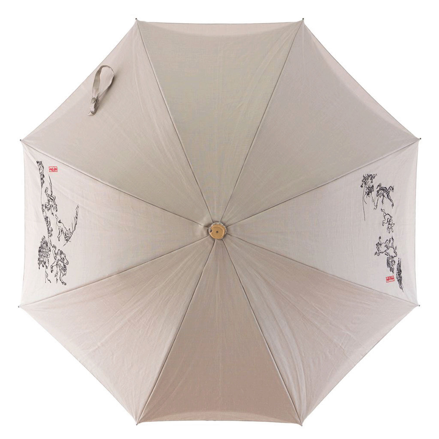 【日本製】 完全遮光 （晴雨兼用）女優日傘 「鳥獣戯画刺繍かわず張り」ショート長傘 - 画像2