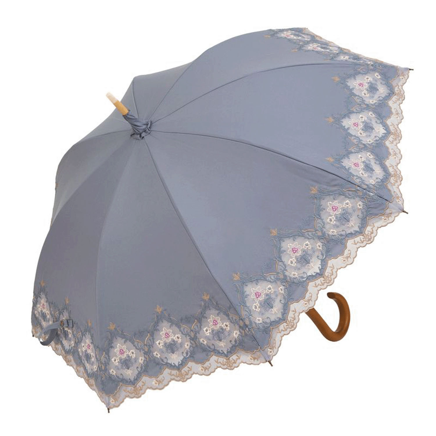 完全遮光 （晴雨兼用）女優日傘 「ダマスクオーガンジー刺繍かわず張り」 - 画像10