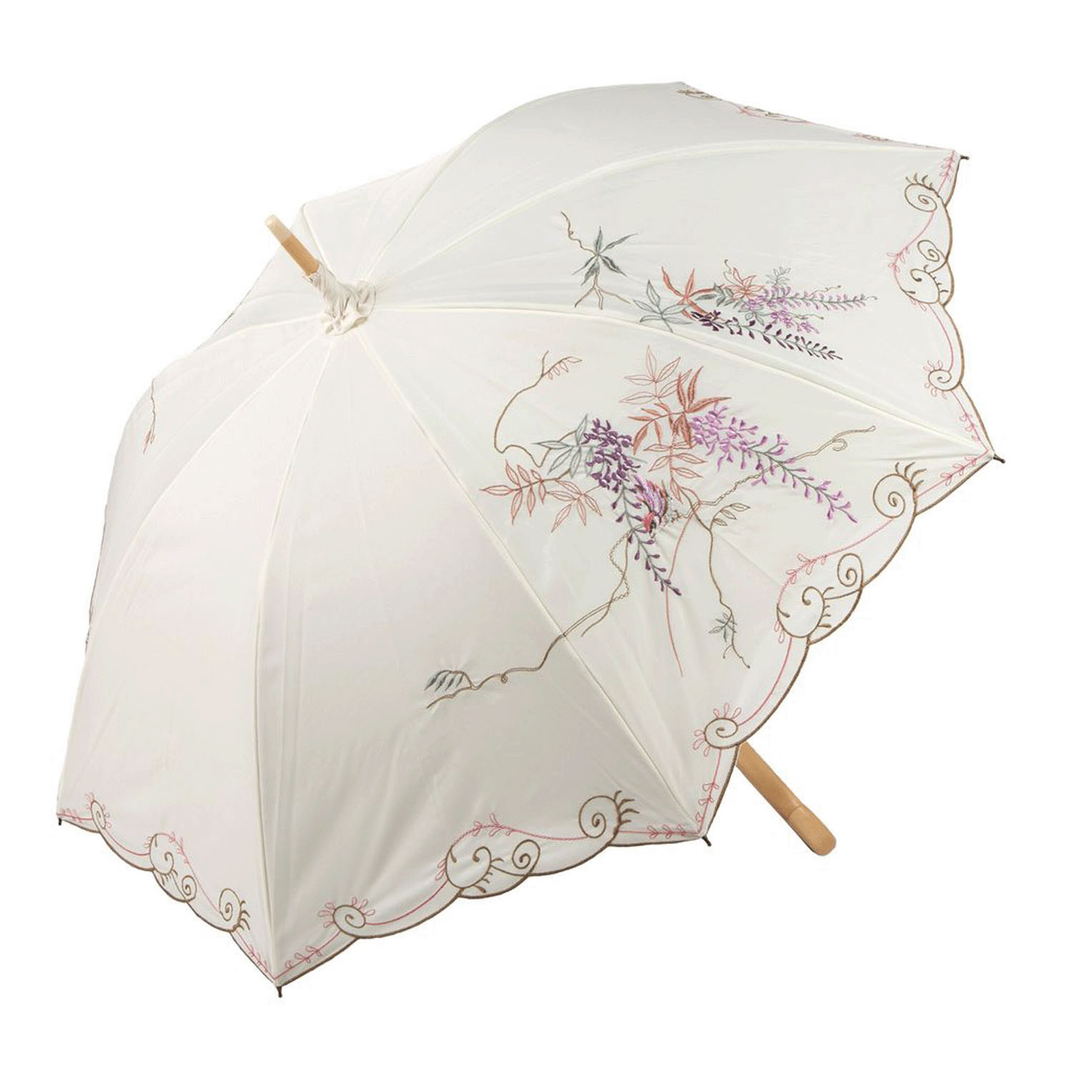 完全遮光 （晴雨兼用）女優日傘 「藤花刺繍かわず張り」 - 画像2