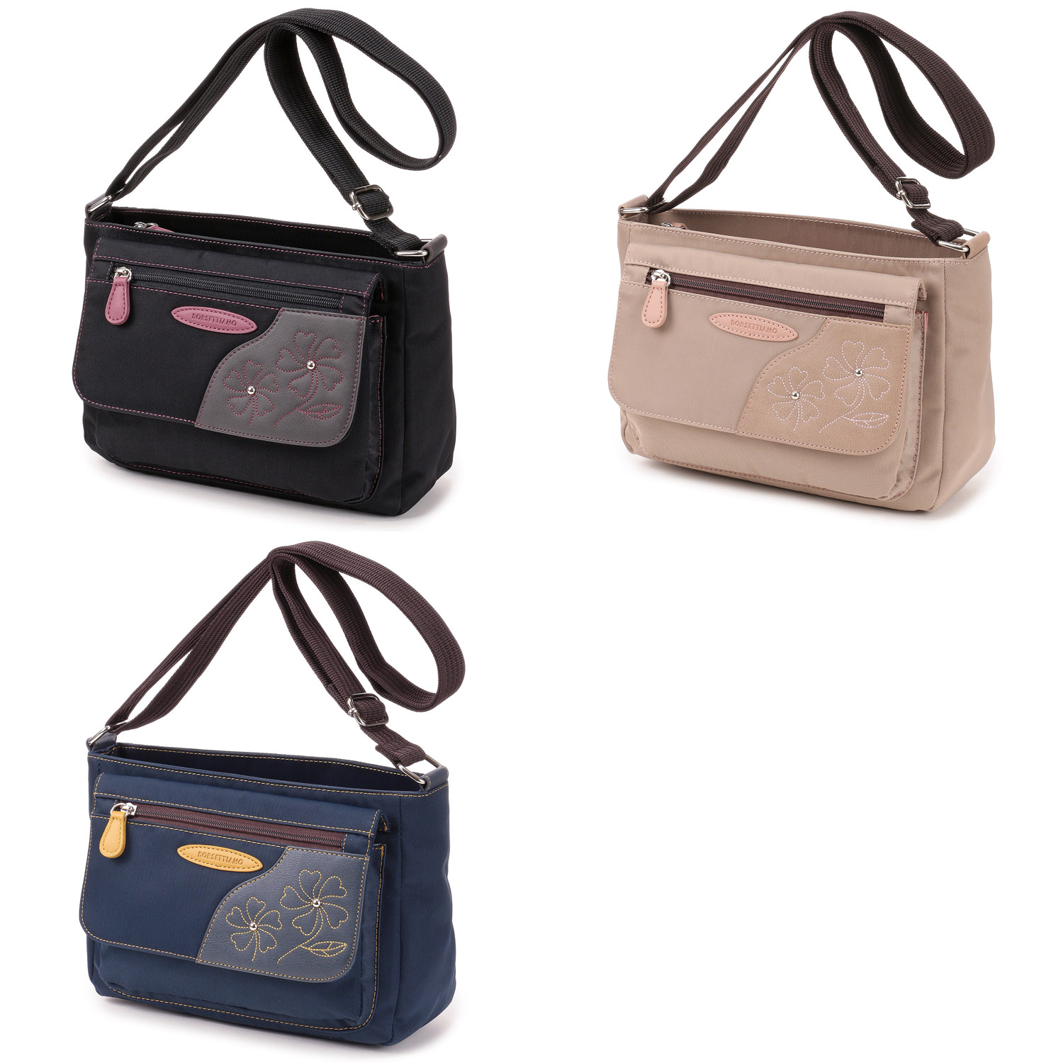 BORSETTIAMO ナイロン花刺繍ショルダーバッグ - 画像2