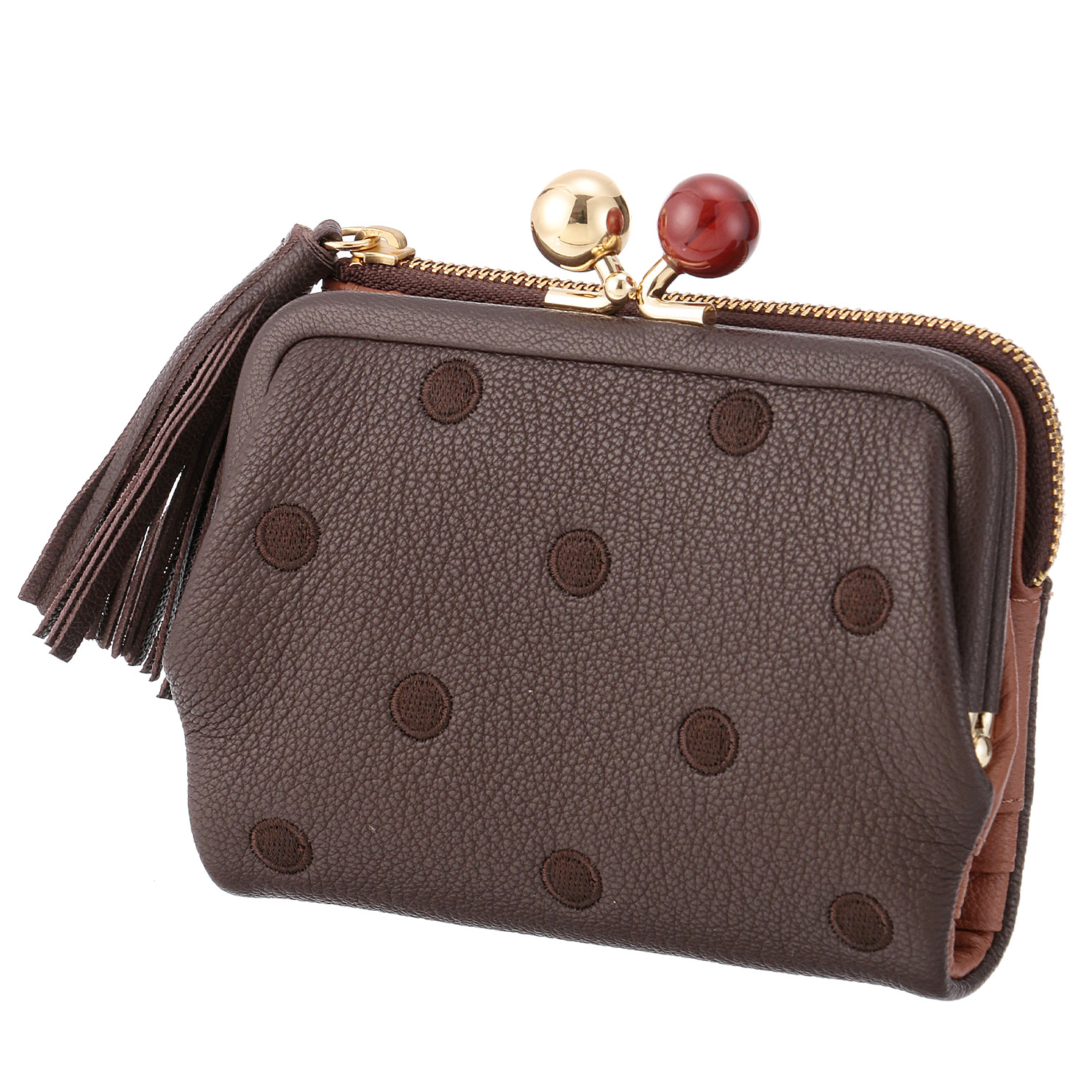 perche アクリル玉がま口2つ折り財布