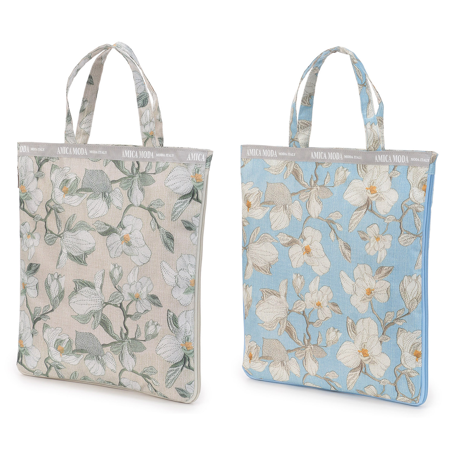 ホワイトフラワー柄 A4拡張縦型バッグ - 画像3