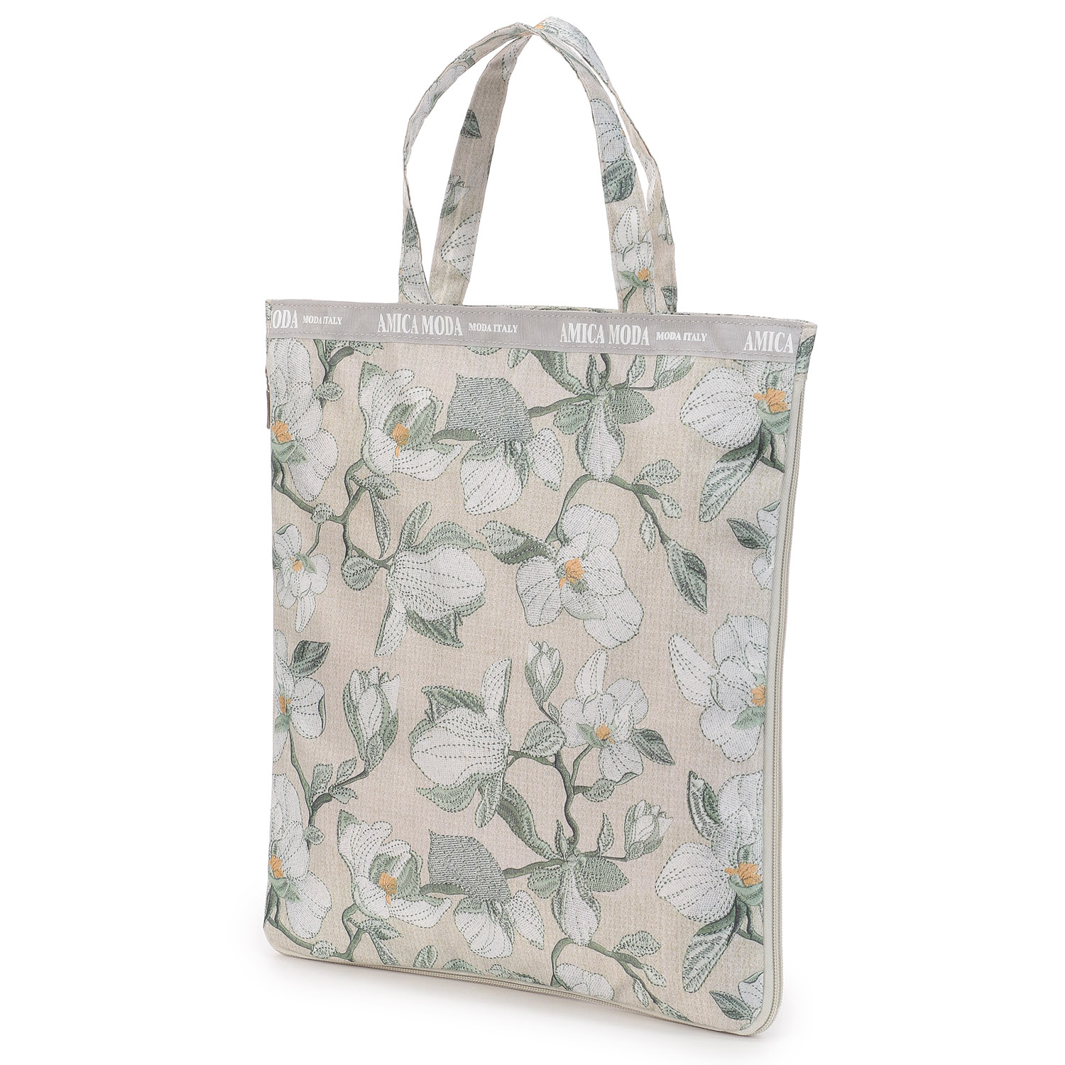 ホワイトフラワー柄 A4拡張縦型バッグ - 画像4