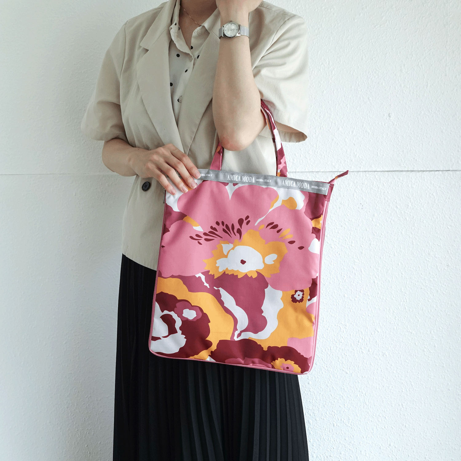 アートフラワー柄 A4拡張縦型バッグ - 画像2