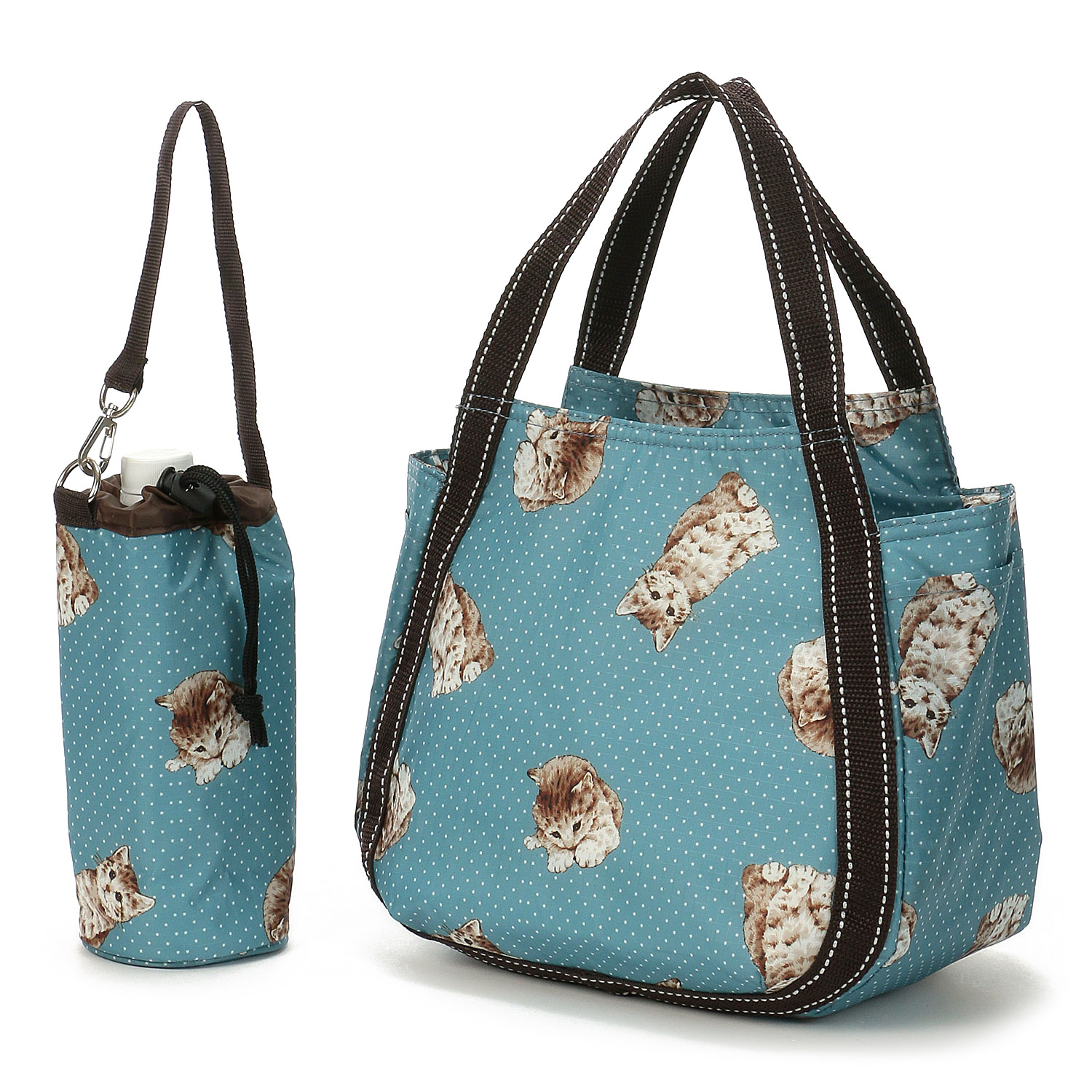 【エトワール先行販売】保冷ドット猫柄ボトル付きバッグ バルーン小 - 画像5