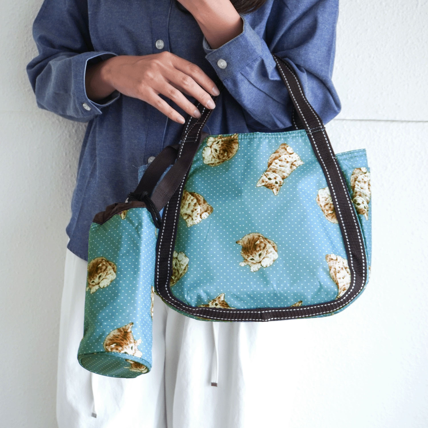 【エトワール先行販売】保冷ドット猫柄ボトル付きバッグ バルーン小