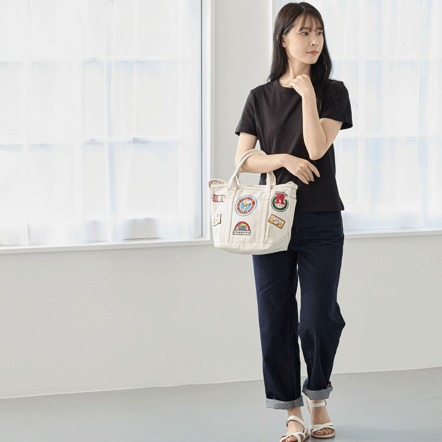 【74ー00は在庫限りで終了】ルートート PEANUTS リサイクルコットン刺繍2WAYバッグ - 画像3