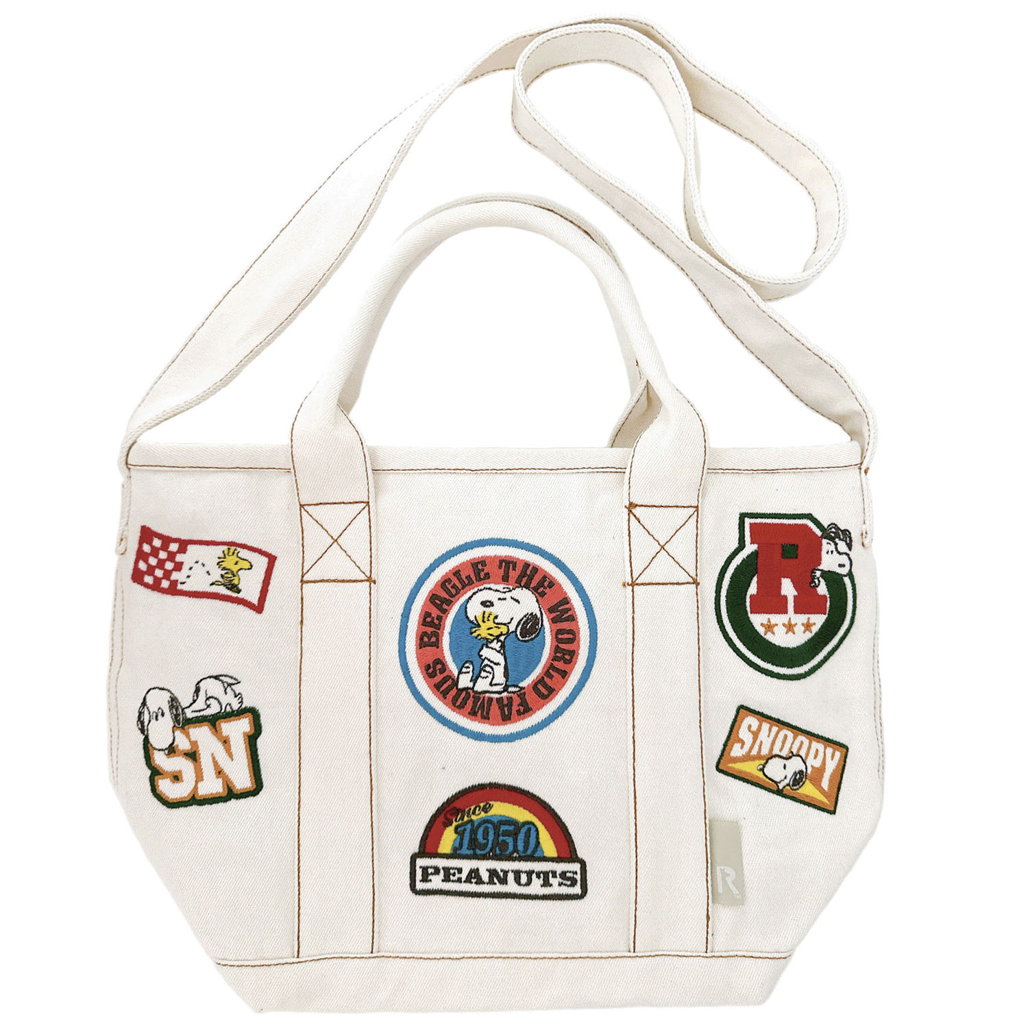 【74ー00は在庫限りで終了】ルートート PEANUTS リサイクルコットン刺繍2WAYバッグ - 画像6