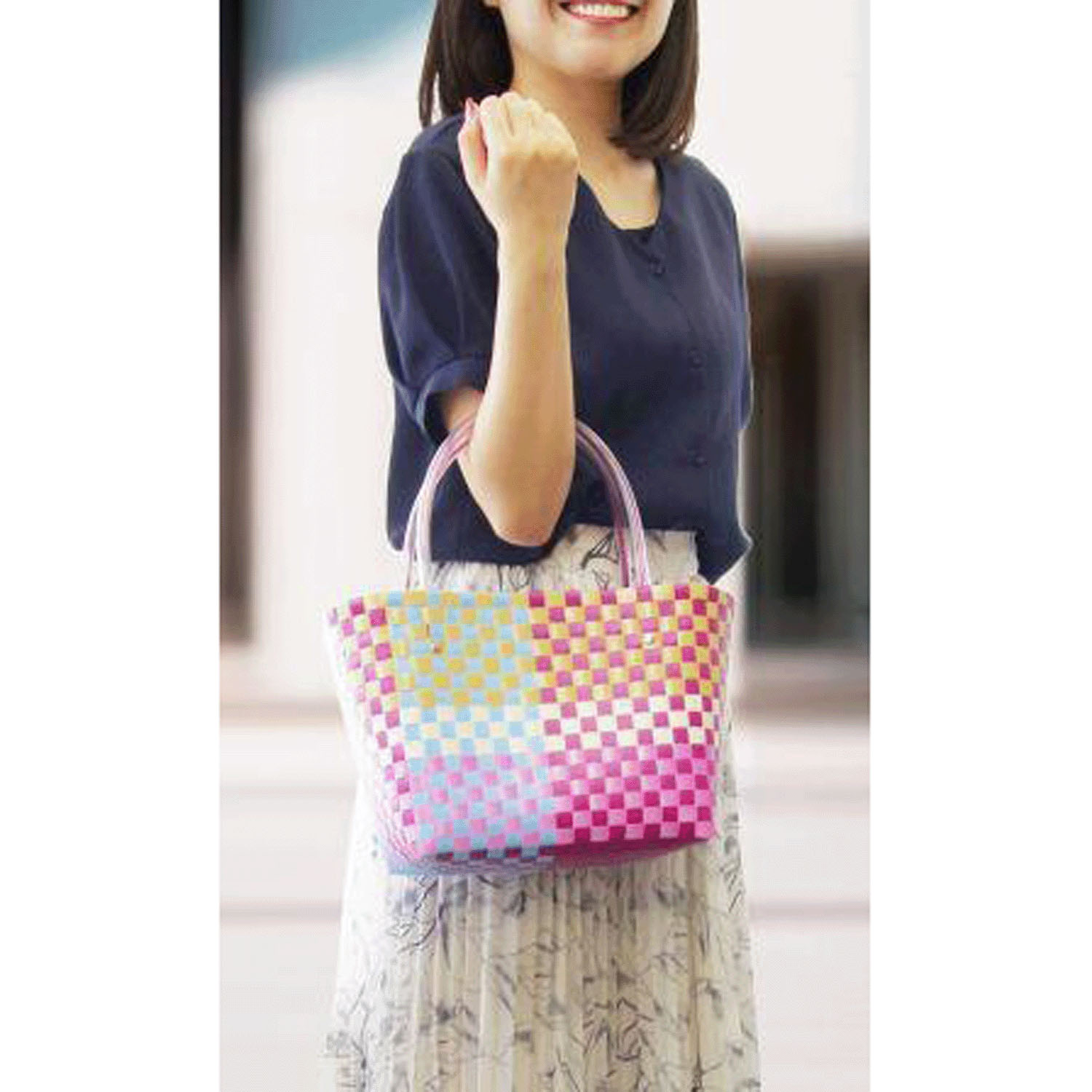 カラフルチェックメルカドバッグ