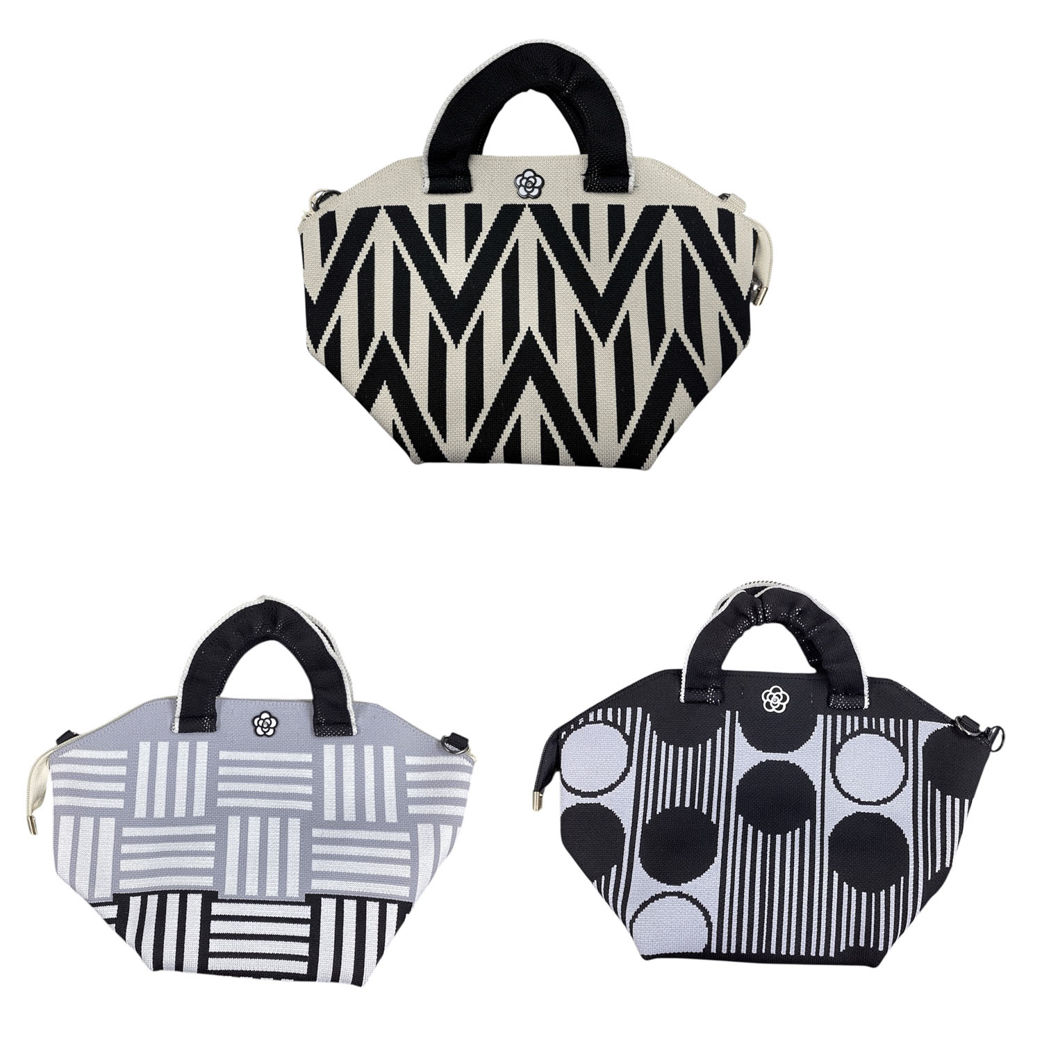 柄物ニットカメリアパーツ付き2WAYバッグ