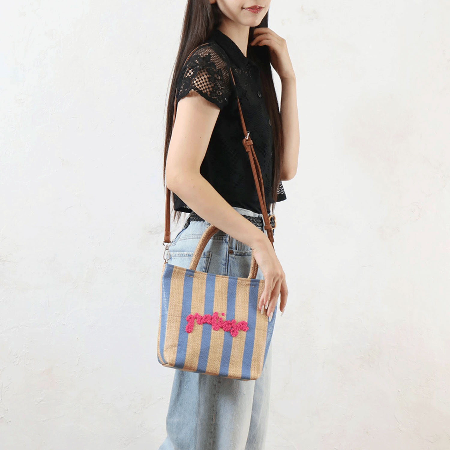雑材サガラ刺繍ストライプ2WAYバッグ - 画像4