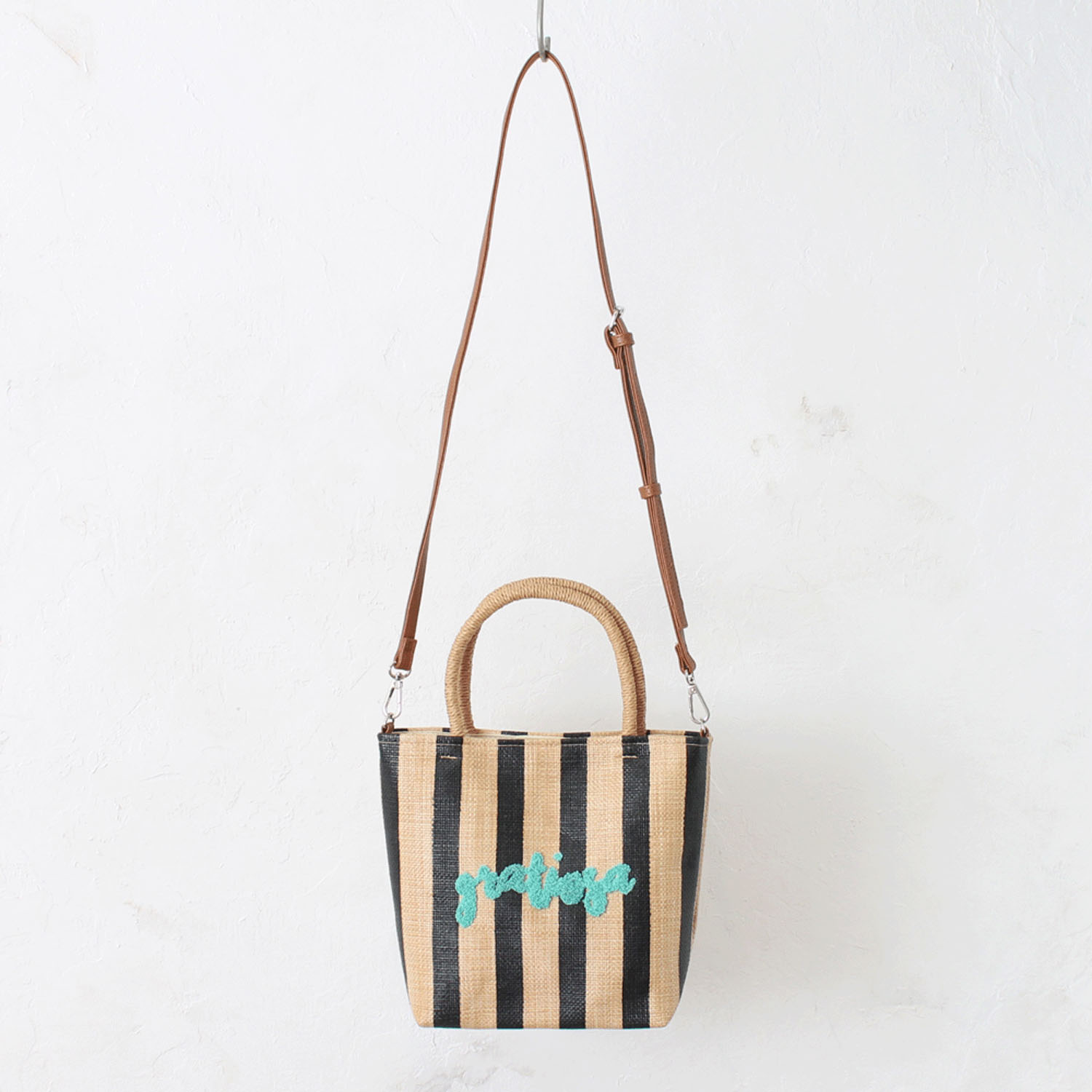 雑材サガラ刺繍ストライプ2WAYバッグ - 画像6