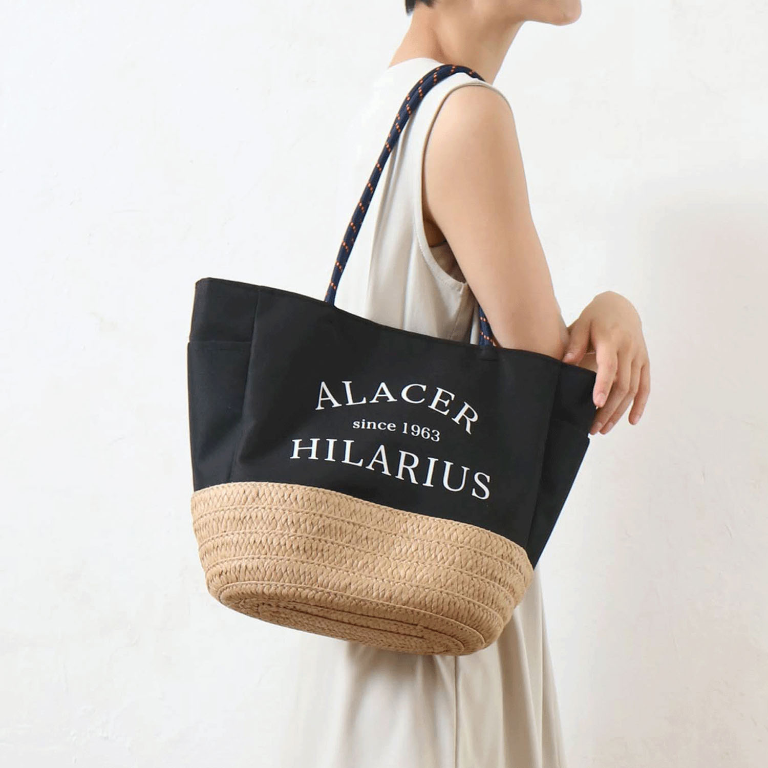 雑材パラロープハンドルロゴトートバッグ - 画像2