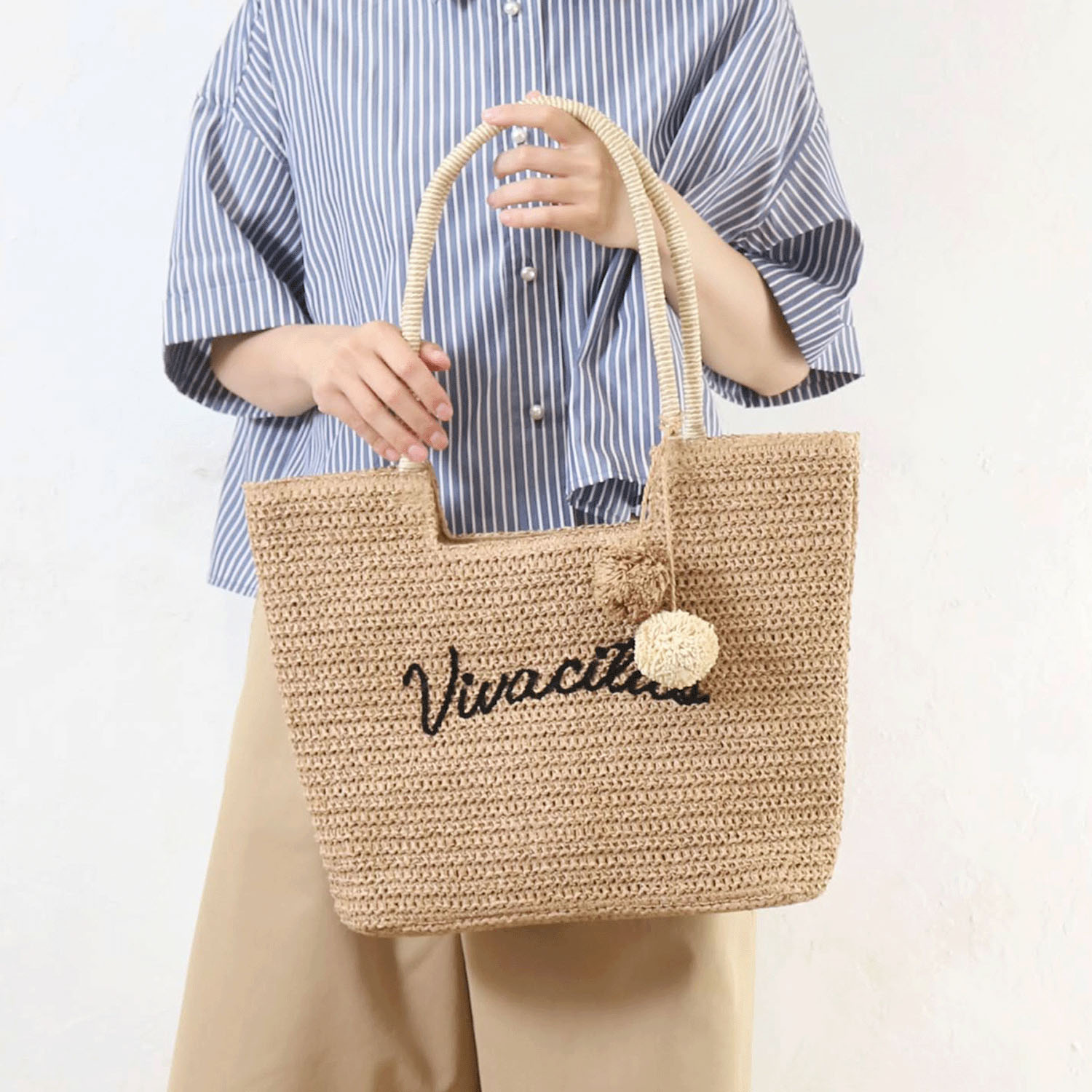 雑材ロゴ刺繍ポンポン付トートバッグ - 画像2