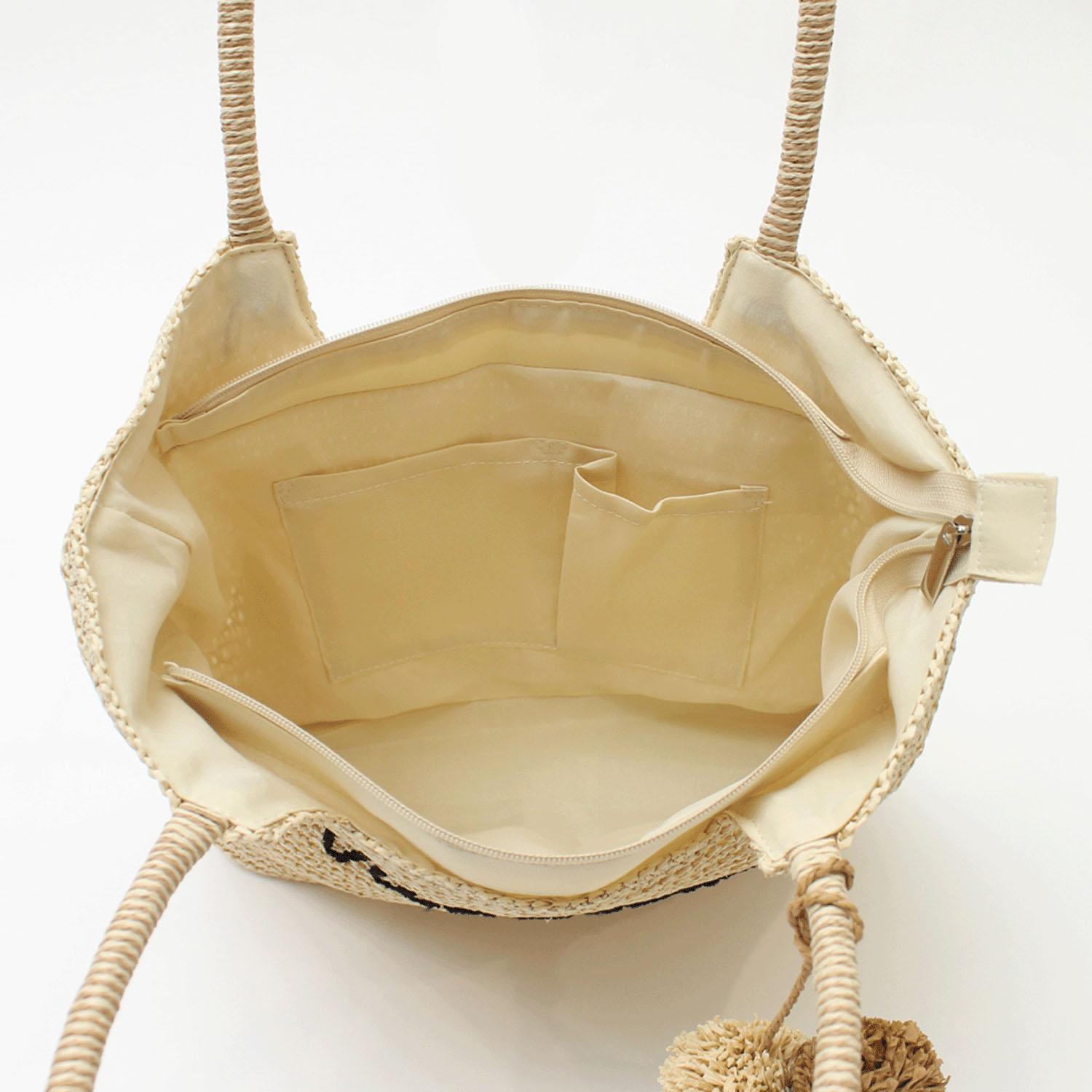 雑材ロゴ刺繍ポンポン付トートバッグ - 画像6