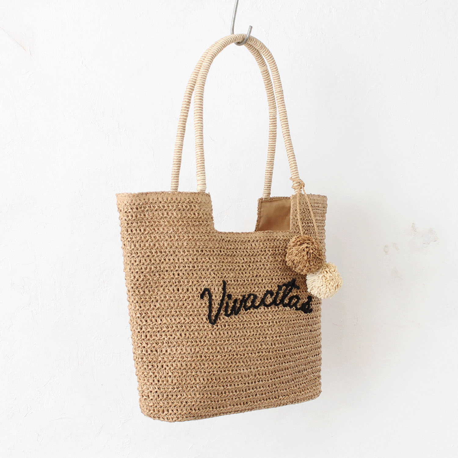 雑材ロゴ刺繍ポンポン付トートバッグ - 画像9