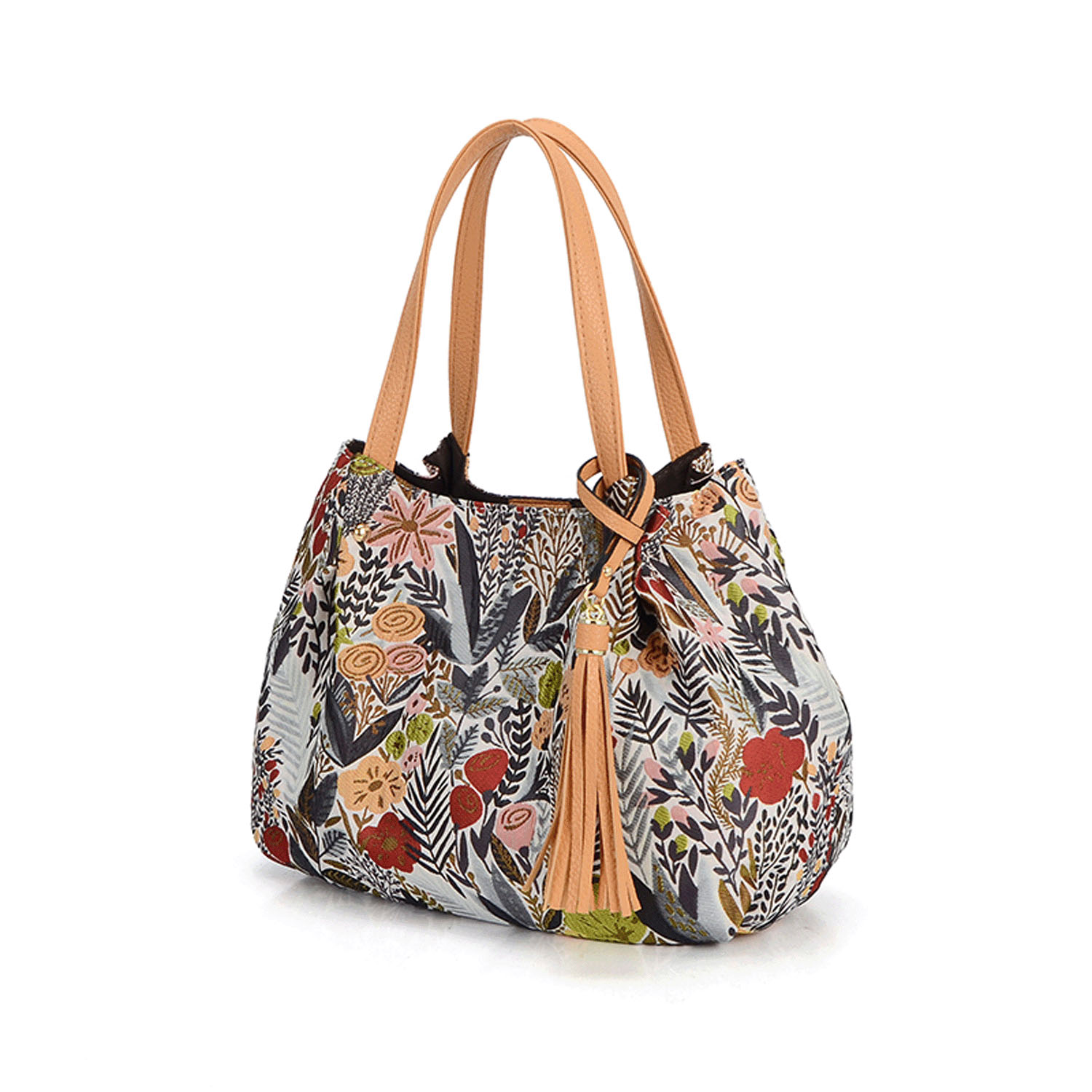 【91ー00は次回納期未定】ボタニカル柄バルーントートバッグ - 画像4