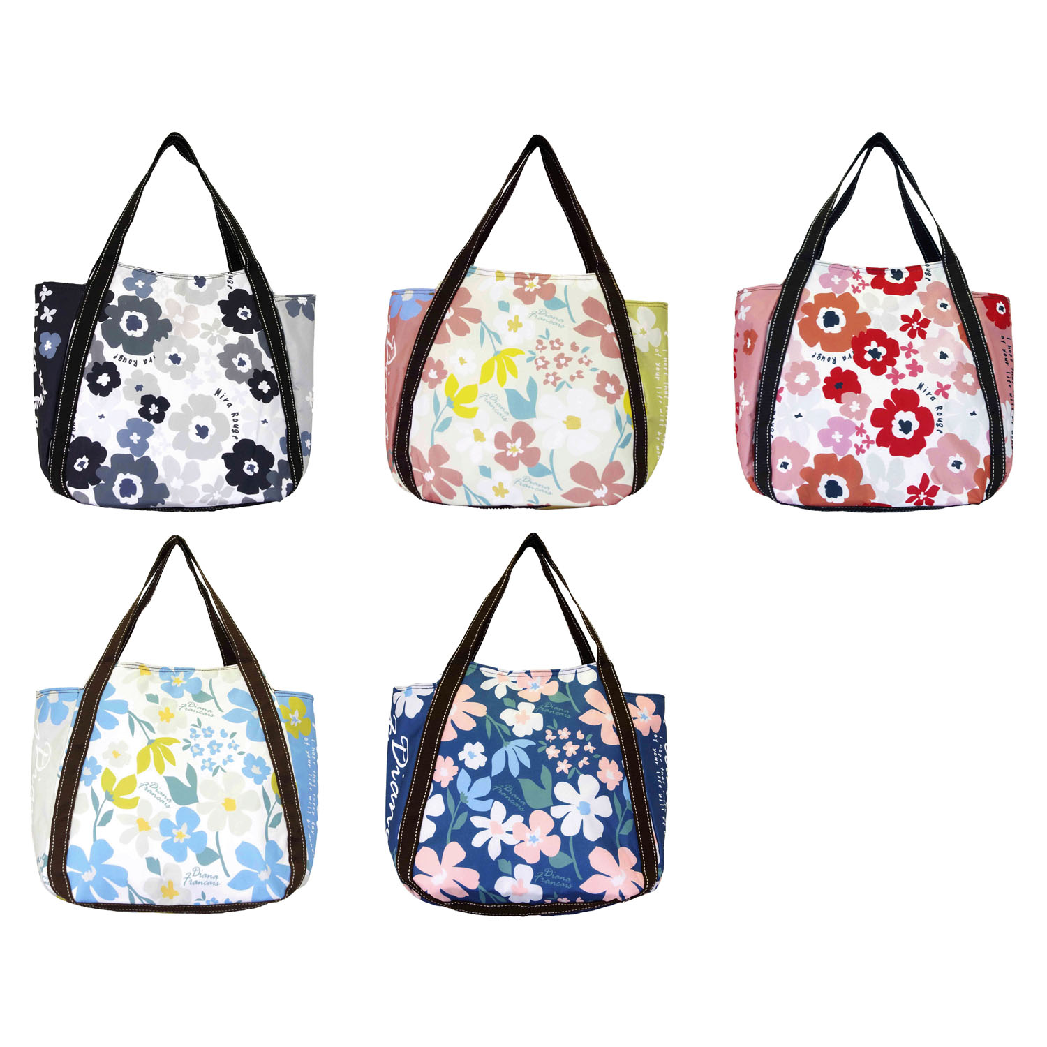 保冷北欧フラワー柄バルーントートバッグ - 画像1