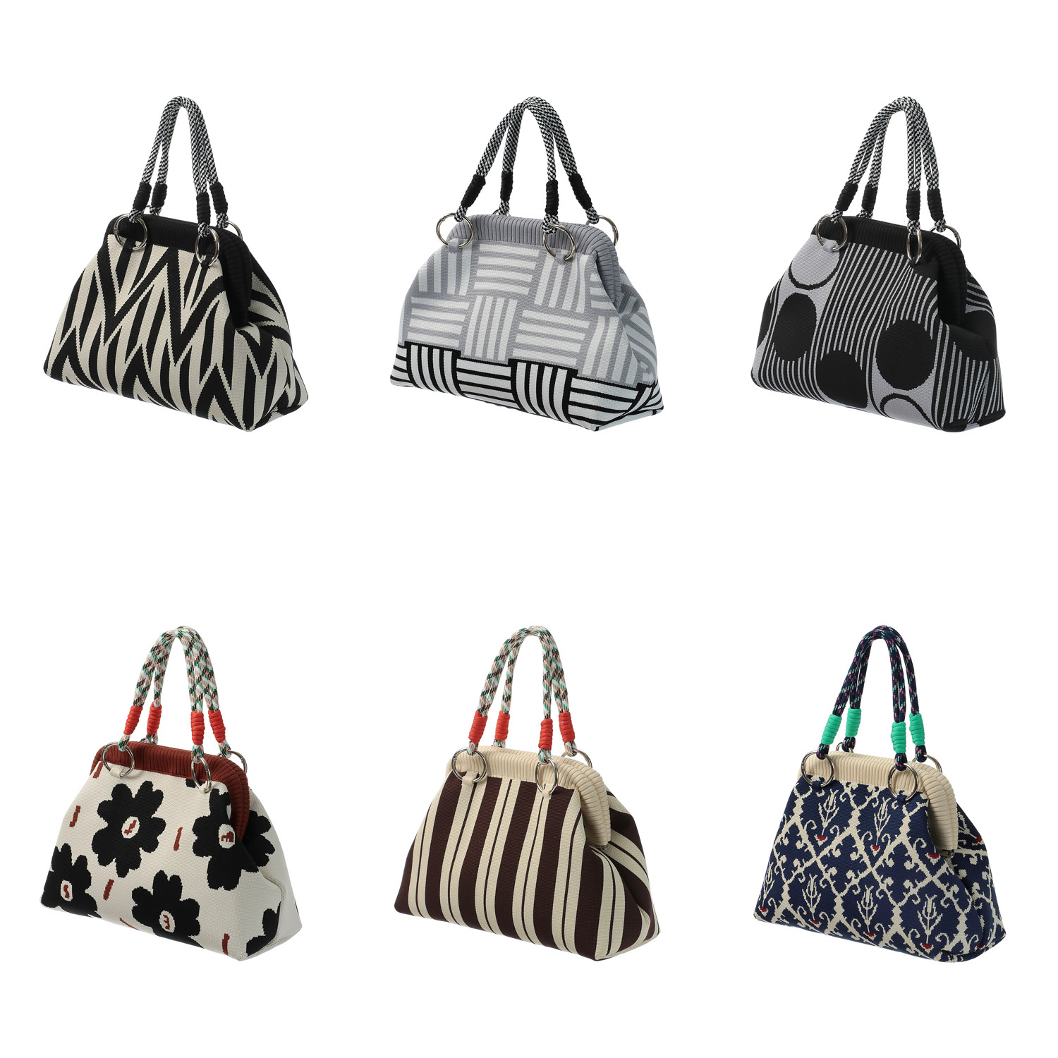 柄物がま口型ニットバッグ