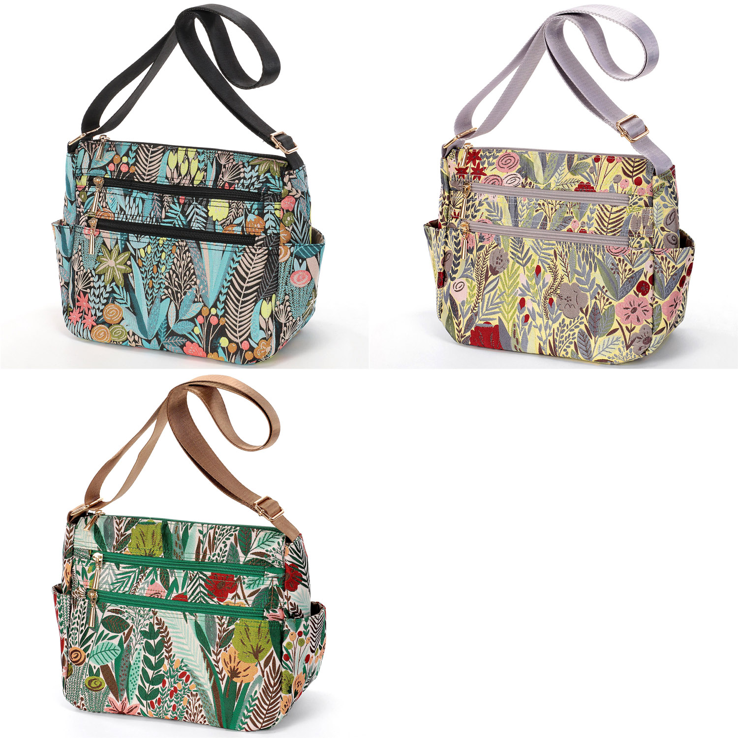 ボタニカルジャガード横型ショルダーバッグ