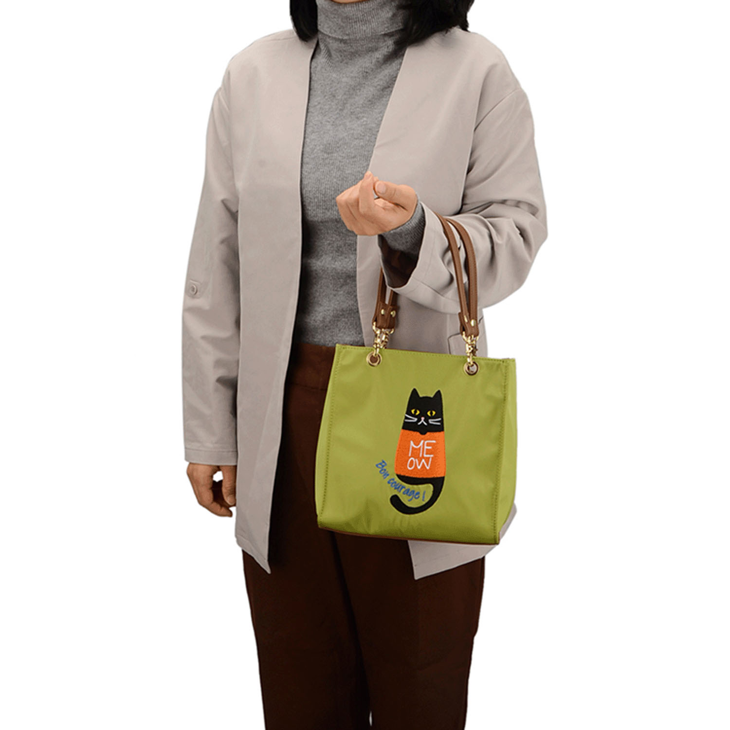 キャット＆レディ刺繍スクエア型バッグ - 画像9