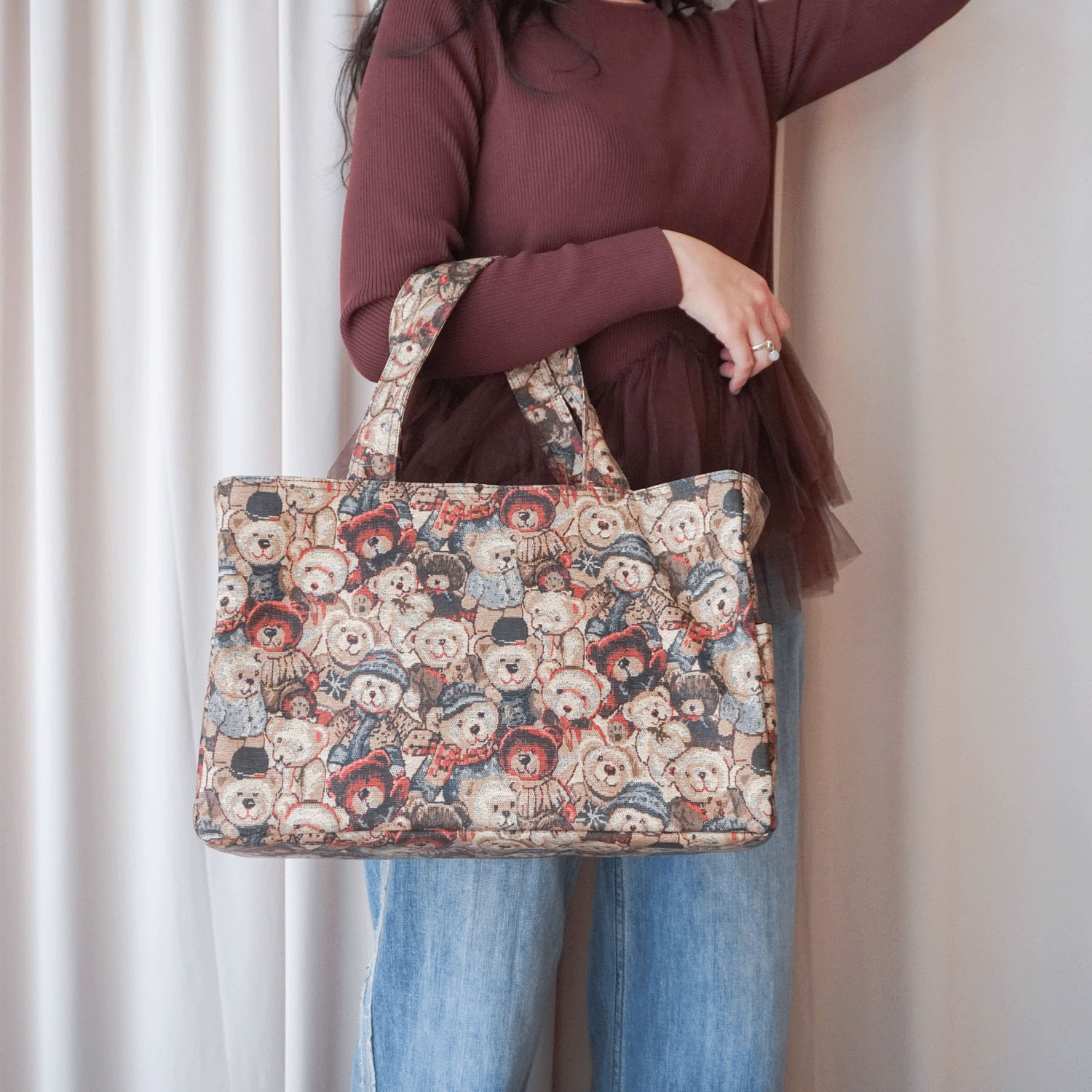 【エトワール別注柄】クマゴブラン柄保冷保温BOX型トートバッグ - 画像2