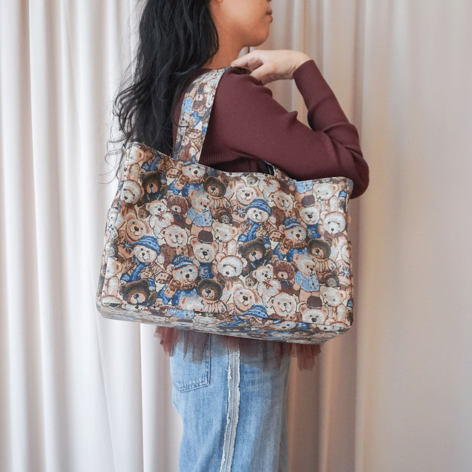 【エトワール別注柄】クマゴブラン柄保冷保温BOX型トートバッグ - 画像3