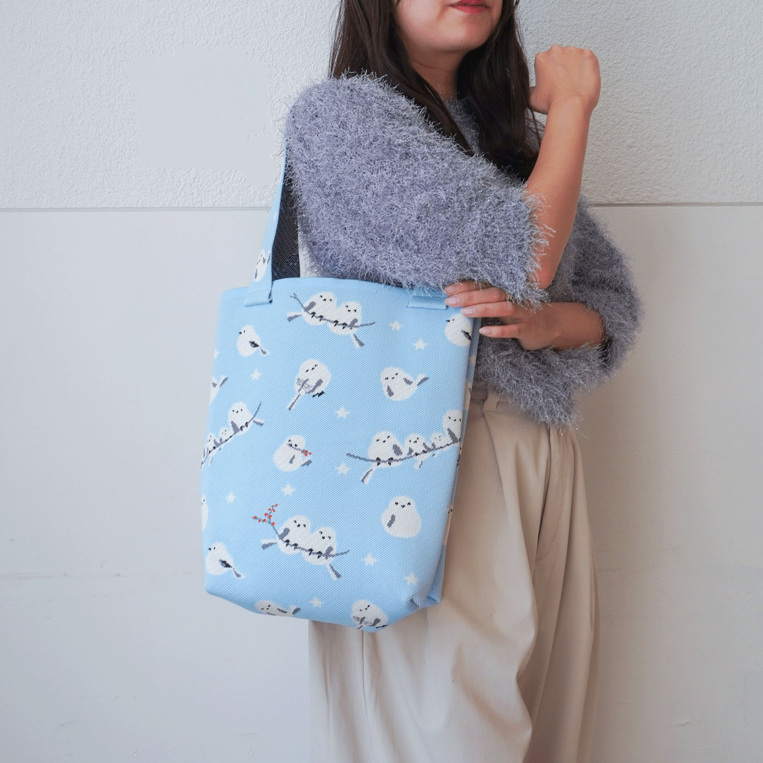 エトワールオリジナル】シマエナガ柄ニットトートバッグ