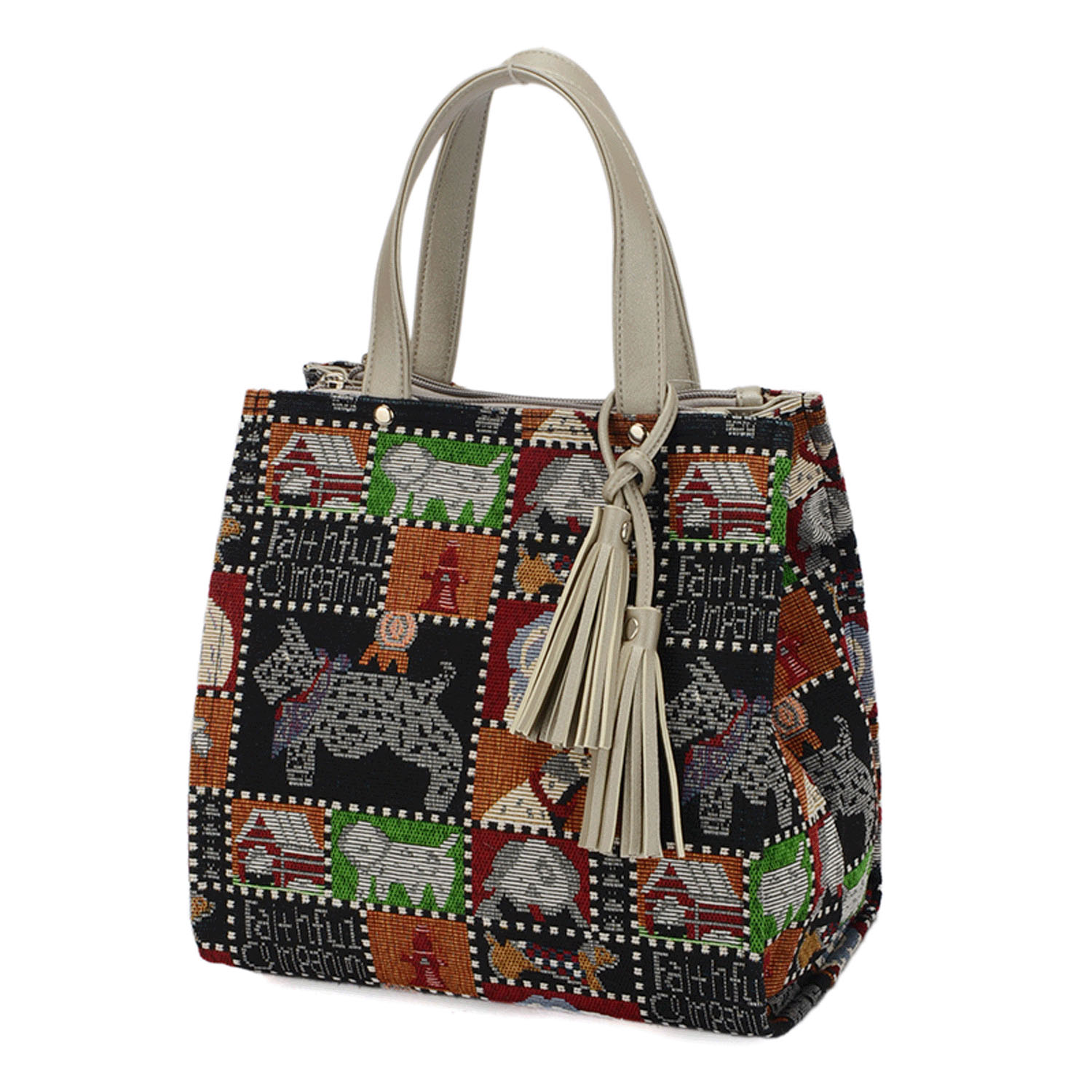 犬柄ゴブランスクエア型バッグ - 画像2