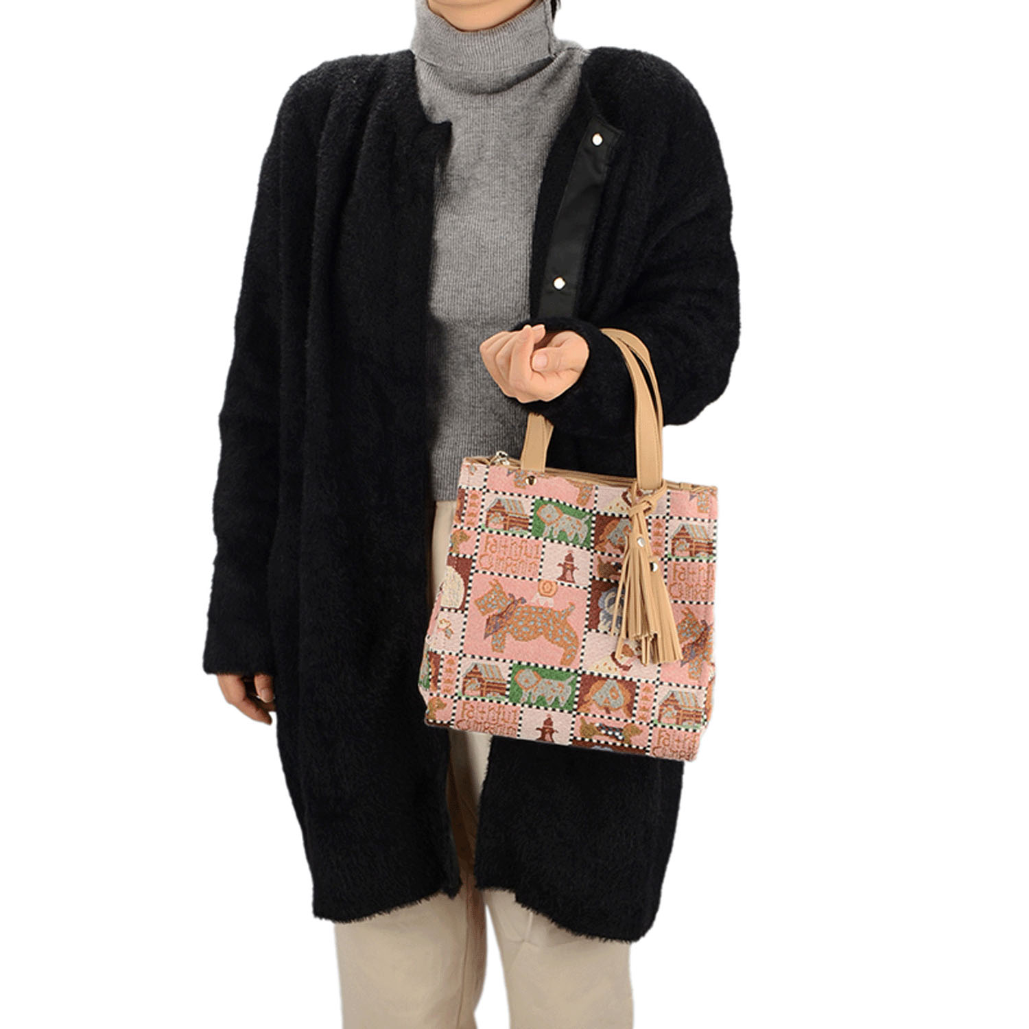 犬柄ゴブランスクエア型バッグ - 画像1