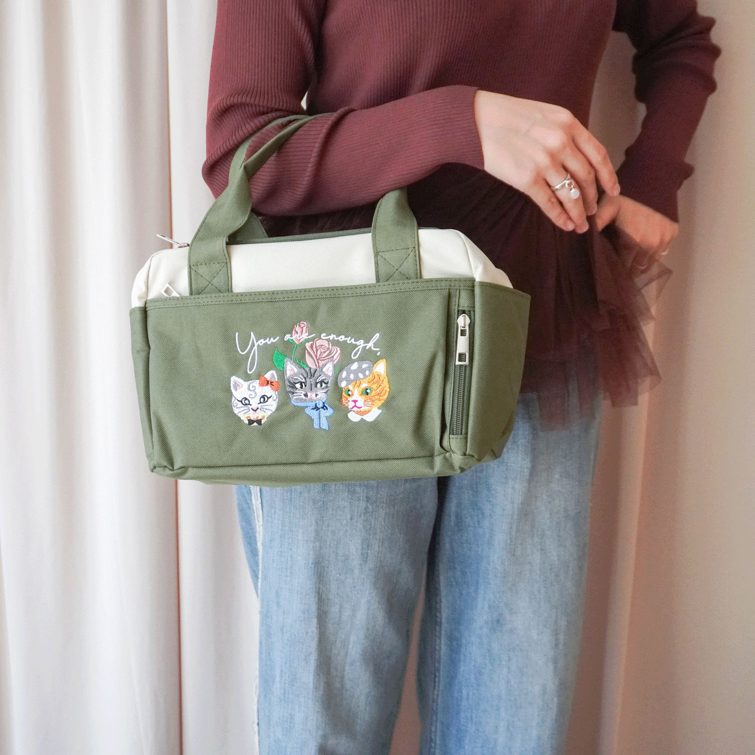 【エトワールオリジナル】ネコ刺繍保冷保温BOX型ランチバッグ - 画像2