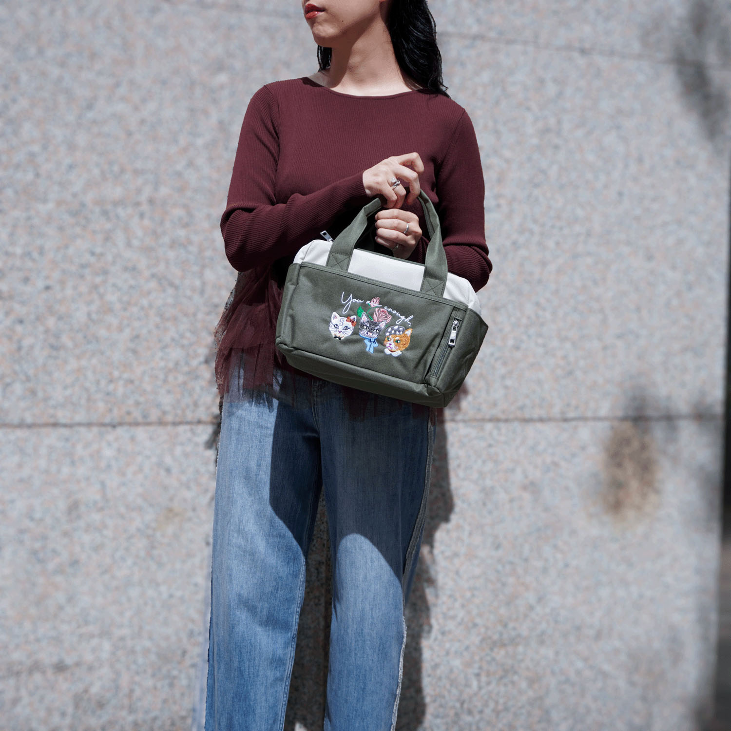 【エトワールオリジナル】ネコ刺繍保冷保温BOX型ランチバッグ - 画像1