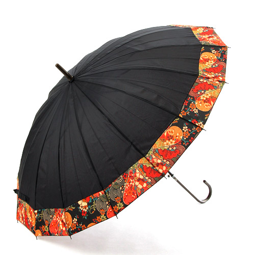 16本骨 歌舞伎風絵柄切継 ジャンプ長傘 - 画像1