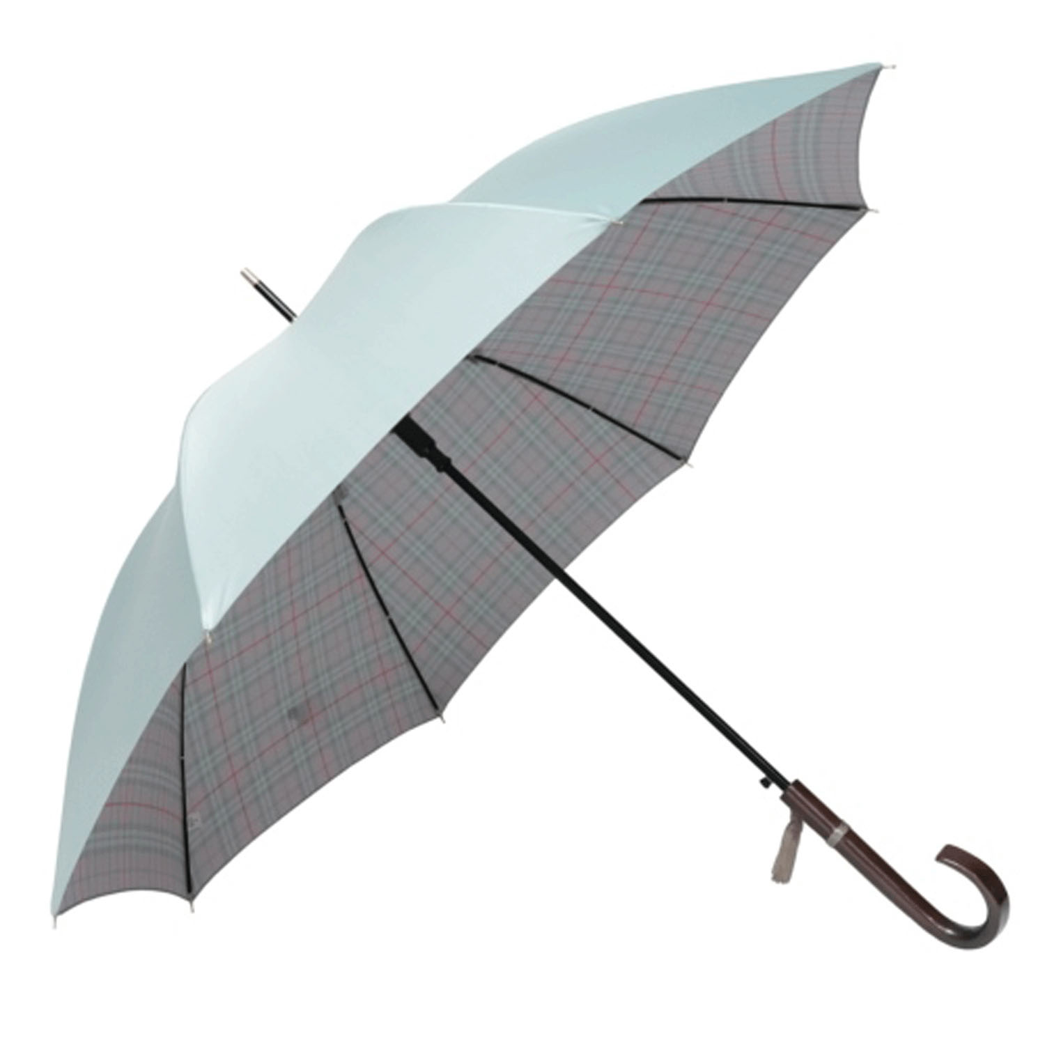 サテン両面格子プリント長傘 - 画像3