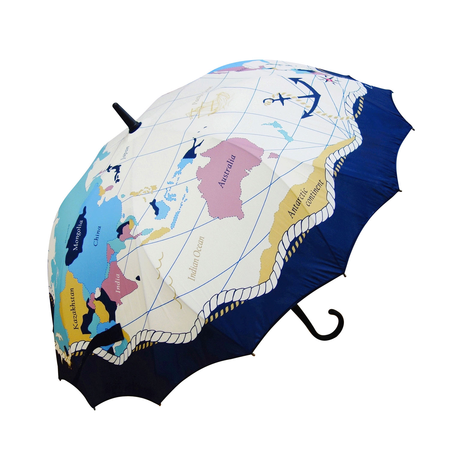 【damonde】ダモンデ 一枚張り長傘 マリン地図