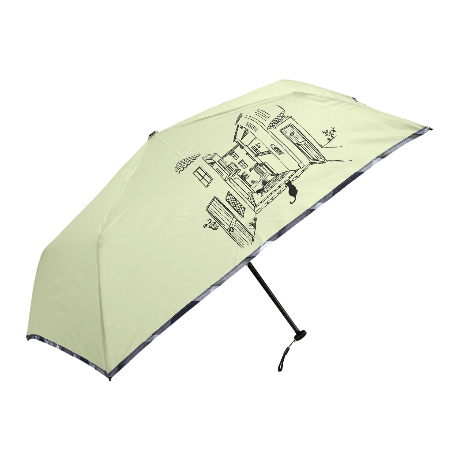 チェックパイピングと猫 軽量ミニ傘 - 画像3