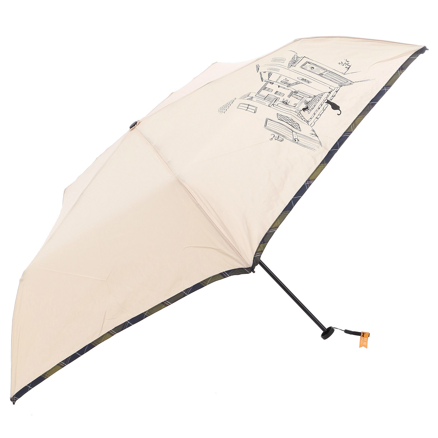 チェックパイピングと猫 軽量ミニ傘