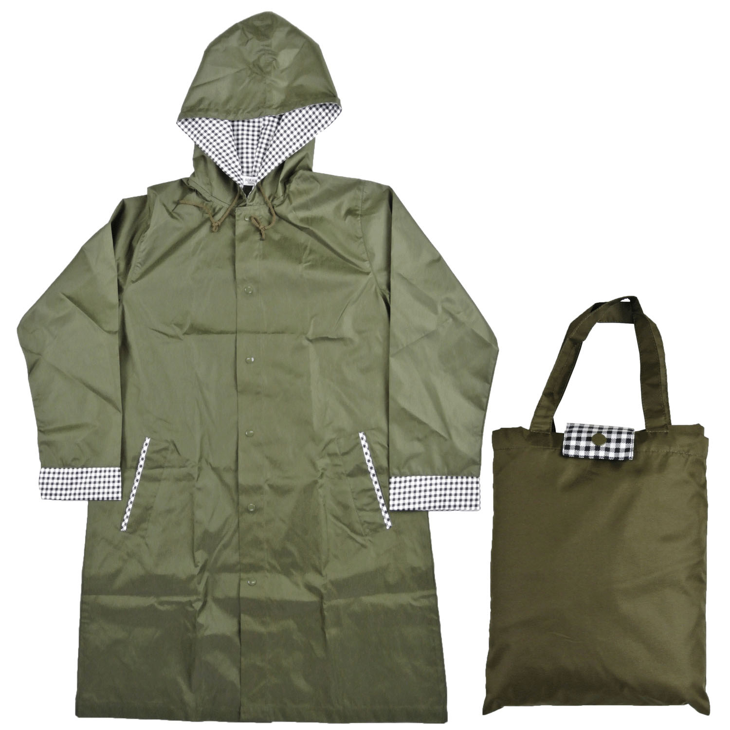 無地・ギンガム切り替えレインコート - 画像2