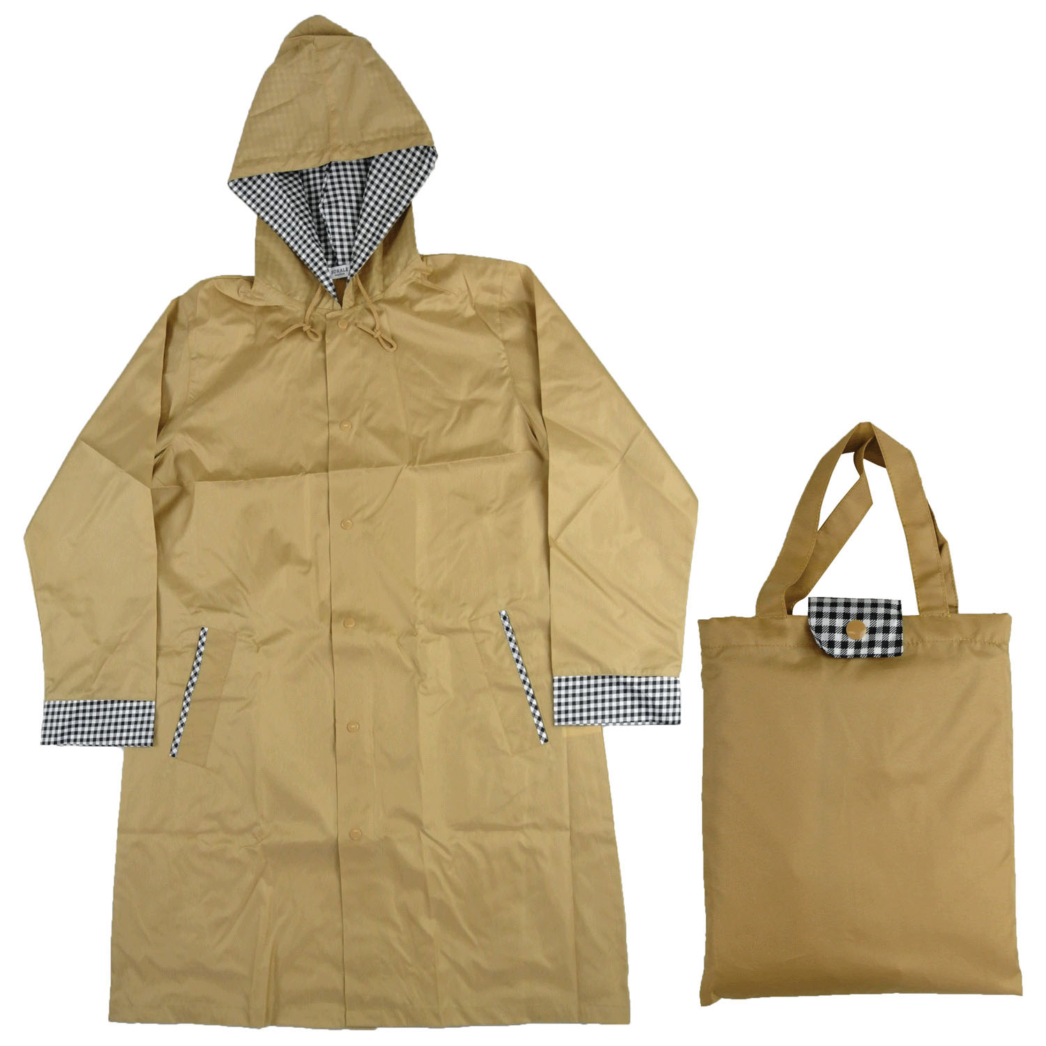 無地・ギンガム切り替えレインコート - 画像1