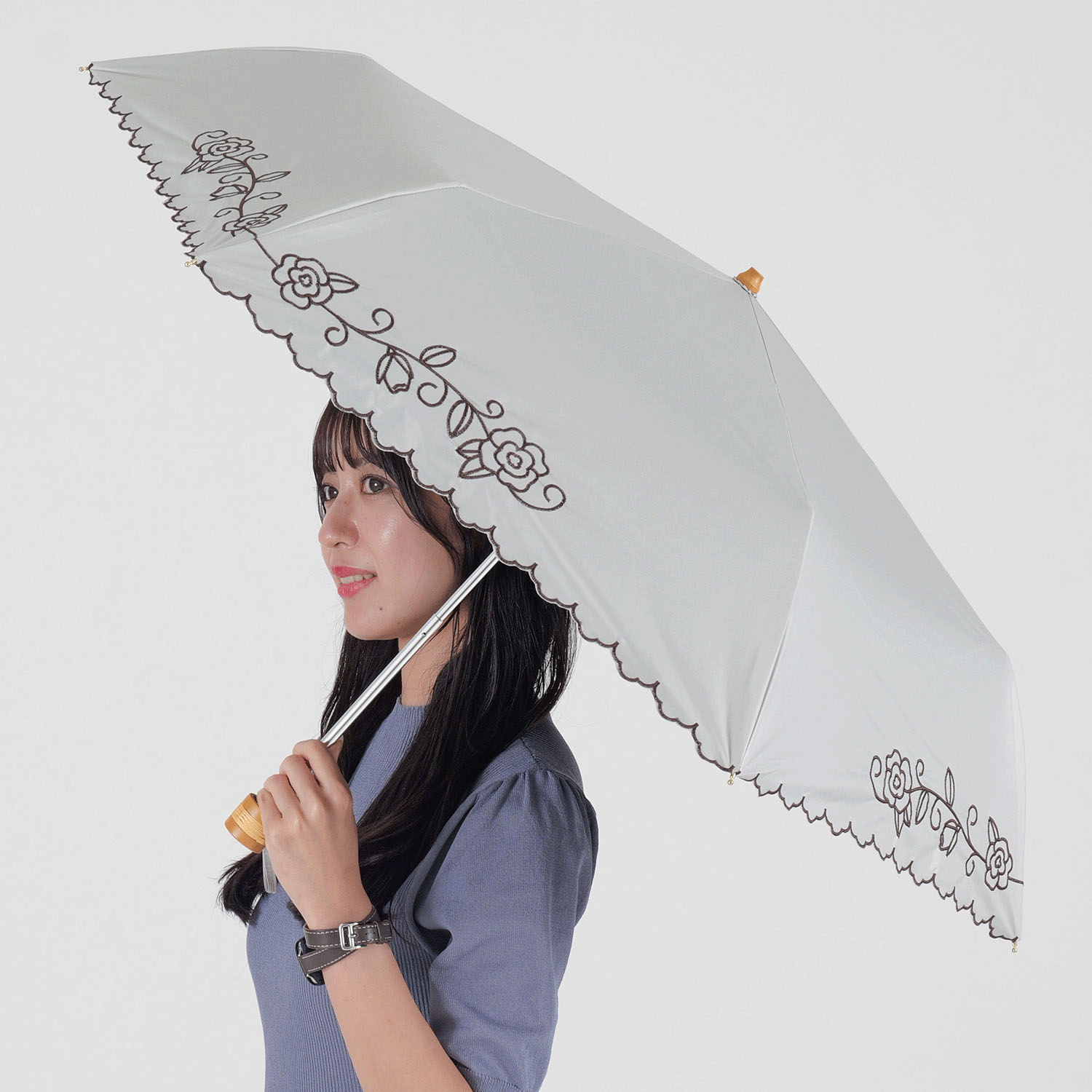 晴雨兼用 ローズ刺繍ミニ傘 - 画像9