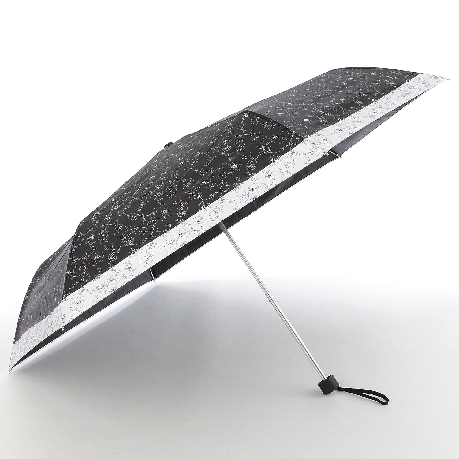 晴雨兼用傘 モノクロームボタニカル柄ミニ