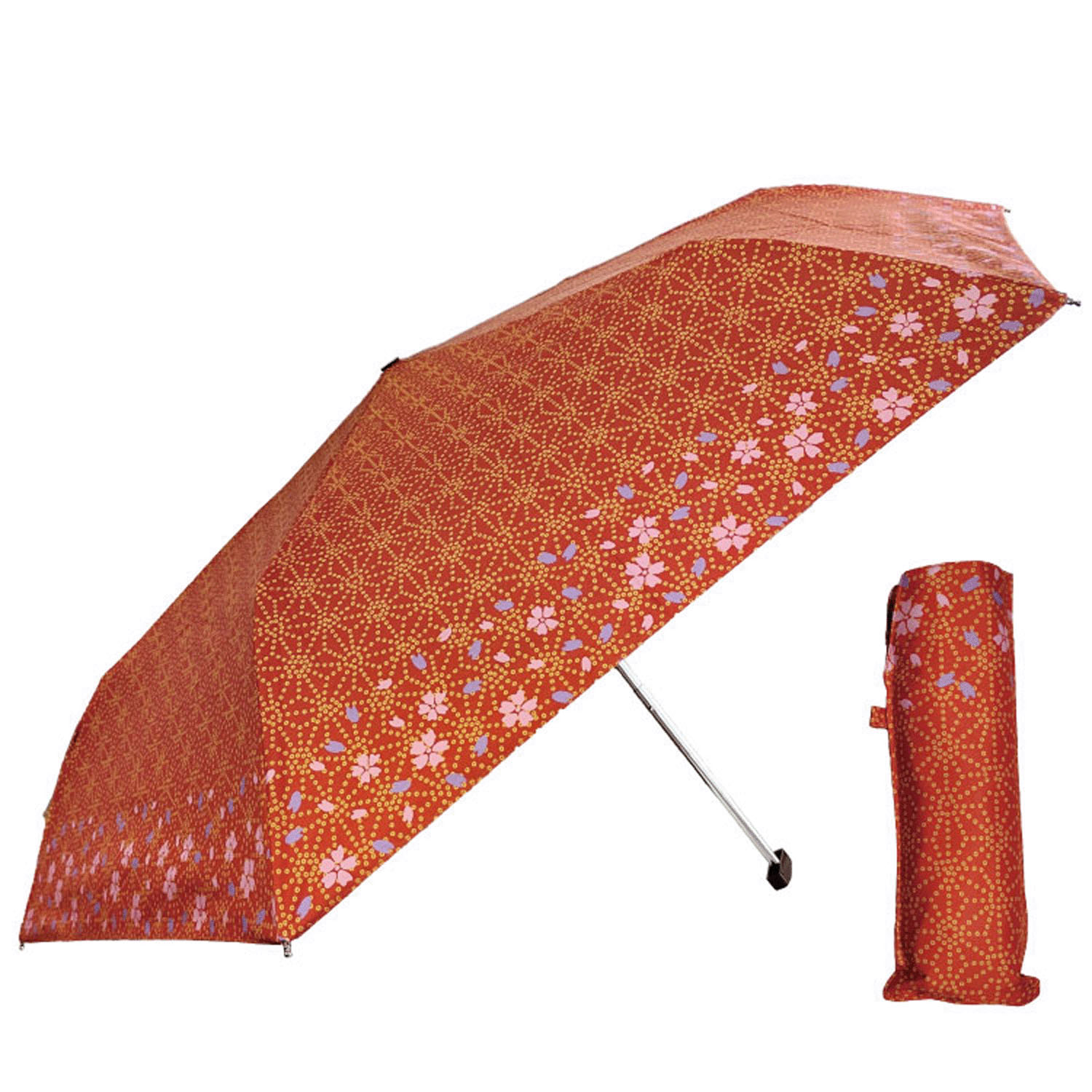 【和柄折傘】 晴雨兼用 淵桜フラットミニカサ - 画像1