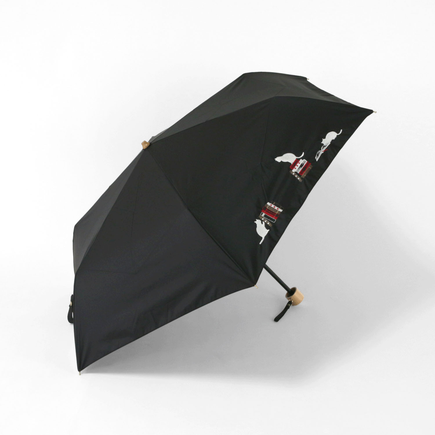 【耐風仕様】 晴雨兼用 本と猫刺繍ミニ傘 - 画像2