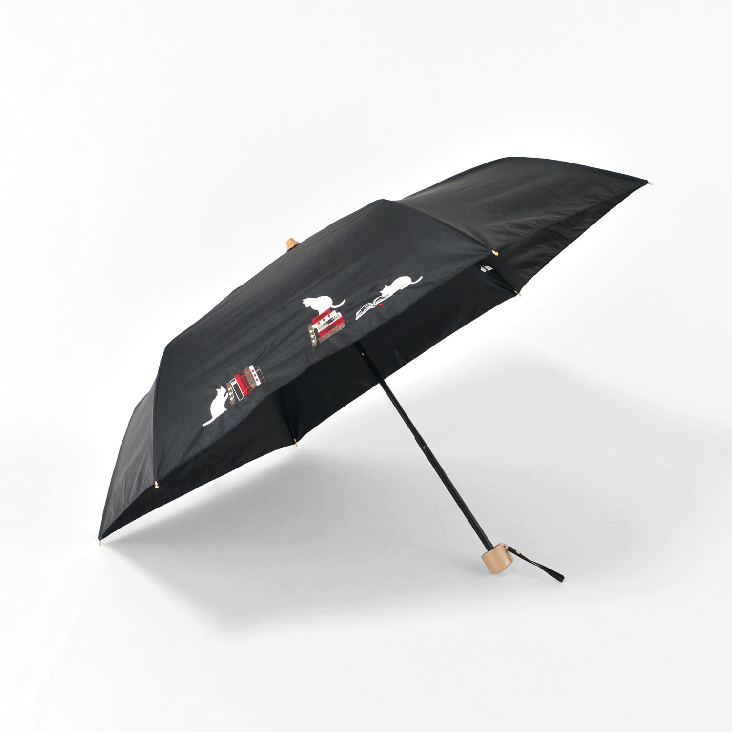 【耐風仕様】 晴雨兼用 本と猫刺繍ミニ傘 - 画像3