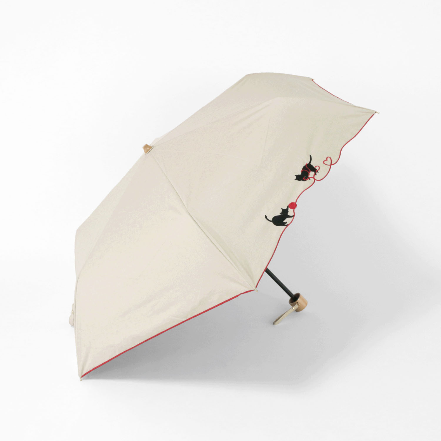 【耐風仕様】 晴雨兼用 毛糸と猫のスカラップ刺繍ミニ傘 - 画像3