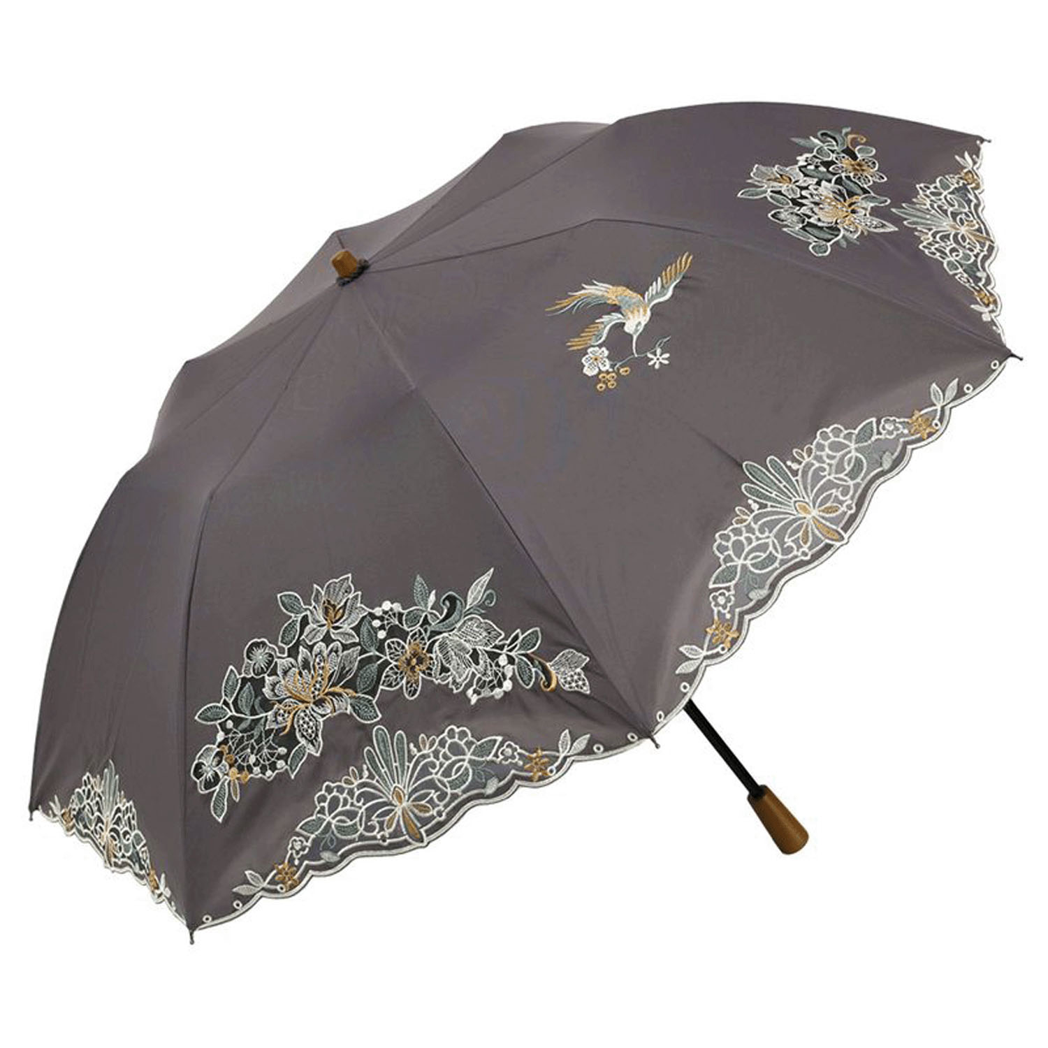 完全遮光 （晴雨兼用）女優日傘 「花鳥オーガンジー刺繍かわず張り」ショート折り畳み - 画像7