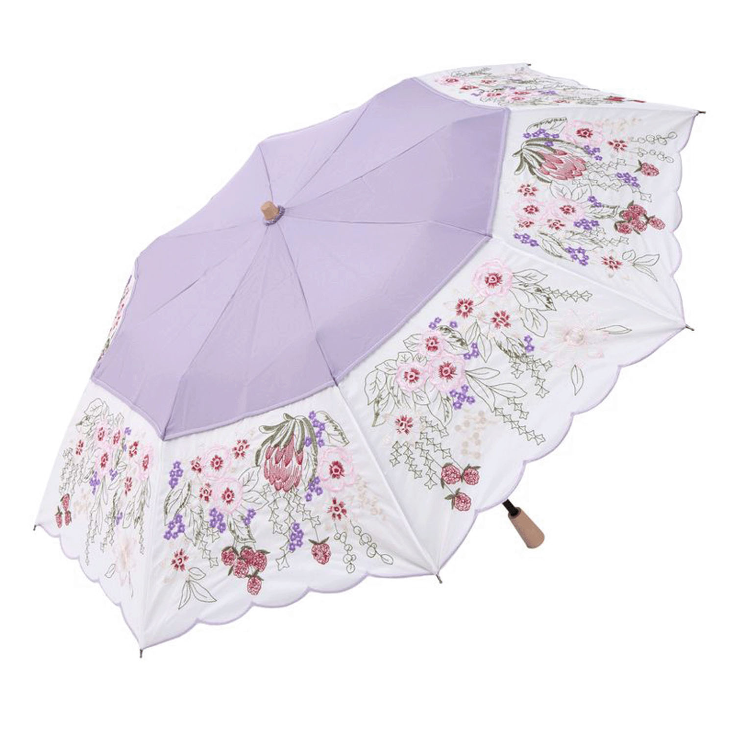 完全遮光 （晴雨兼用）女優日傘 「花束みたいな刺繍かわず張り」ショート折り畳み - 画像11